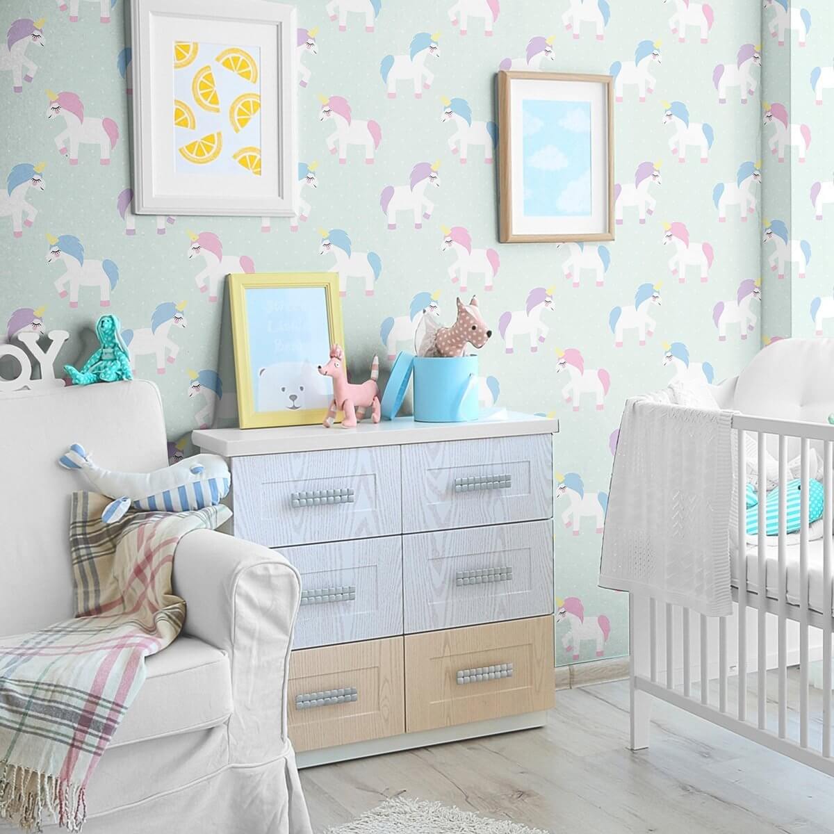 Neon Blue & Purple Fantasy Baby Peel and Stick Removable Wallpaper - Self-Adhesive Nursery Decor for Girls & Boys Rooms - Easy DIY Wall Covering for Bedrooms, Playrooms & Kids Spaces