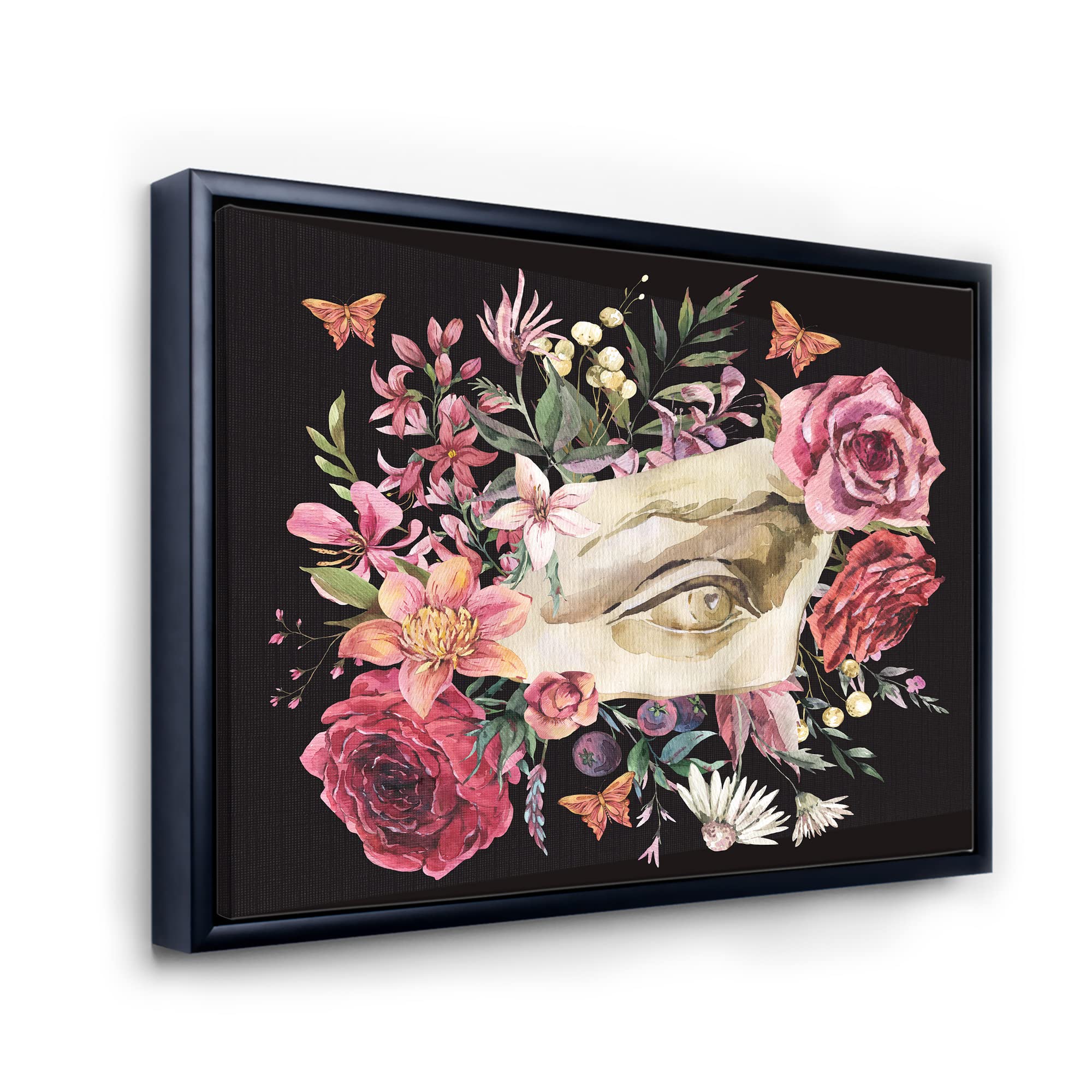 Greek Sculpture David Eye with Dried Wildflowers Framed Canvas Wall Art - Farmhouse Decor for Living Room, Bedroom & Office