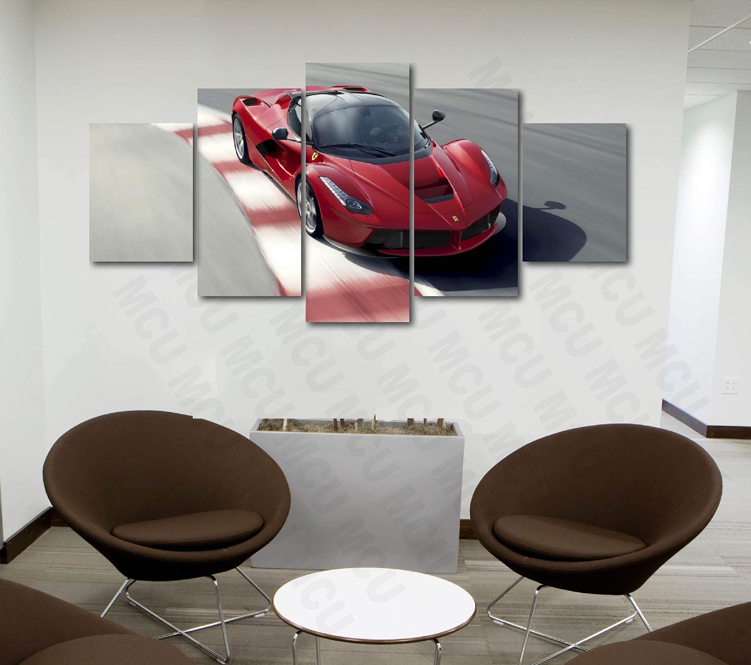 5 Piece Luxury Canvas Wall Art - Sports Cars & Supercar Posters (Ferrari LaFerrari) - Modern Home & Office Decor for Car Enthusiasts - Perfect for Living Room, Bedroom or Man Cave Decoration