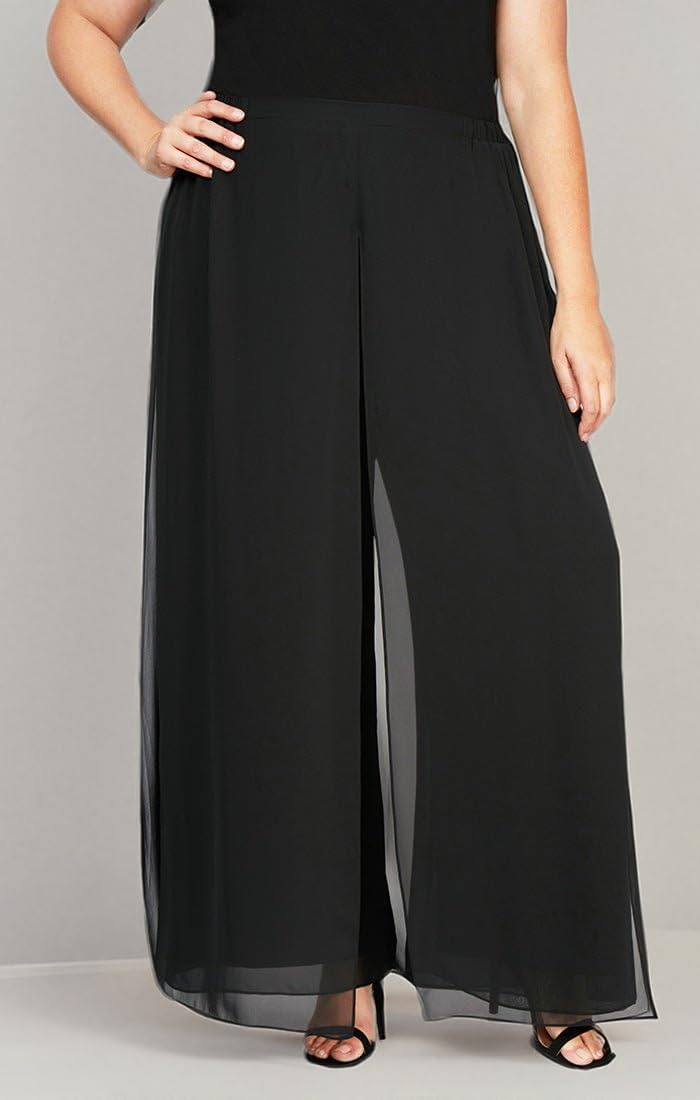Alex Evenings Women's Plus Size Wide Leg Chiffon Dress Pants - Elegant Formal Wear for Mother of The Bride, Wedding Guest, Cocktail Party & Special Occasions