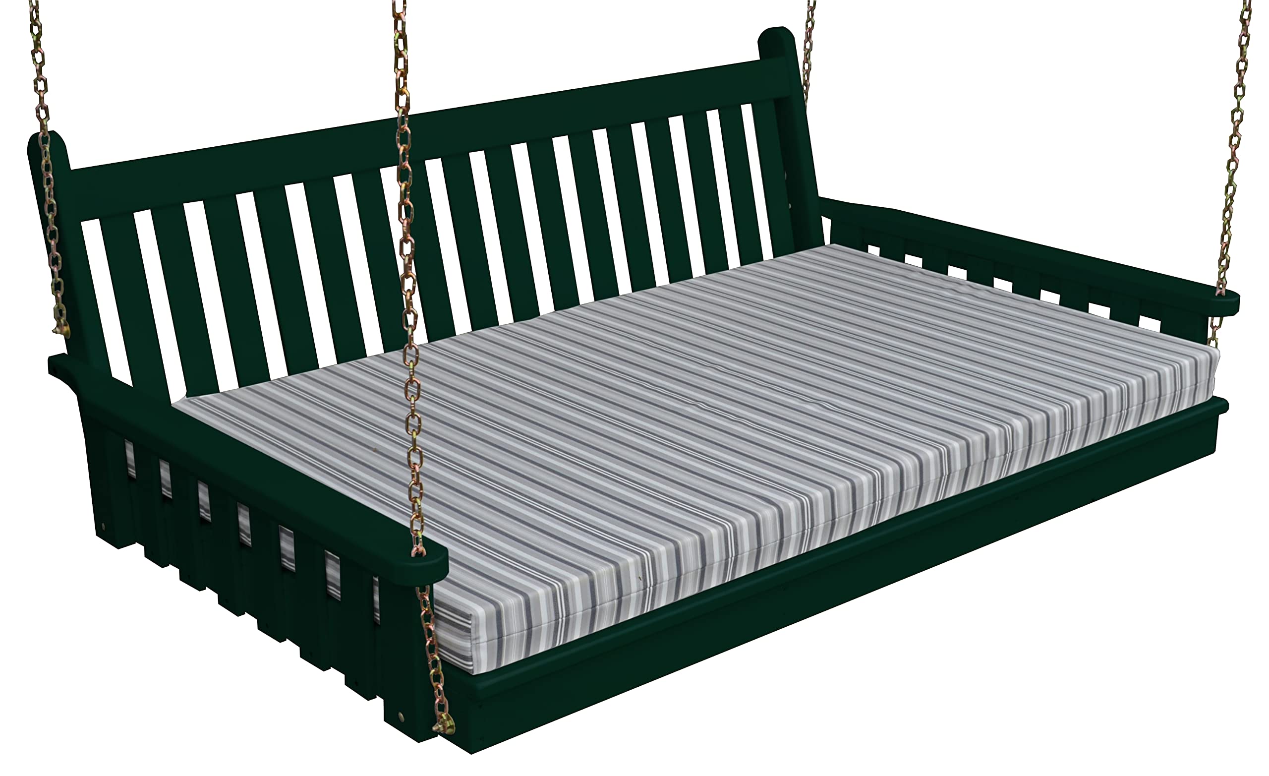 5' Traditional English Swing Bed in Dark Green - Solid Pine Wood Outdoor Porch Swing - Perfect for Patio, Garden, and Backyard Relaxation