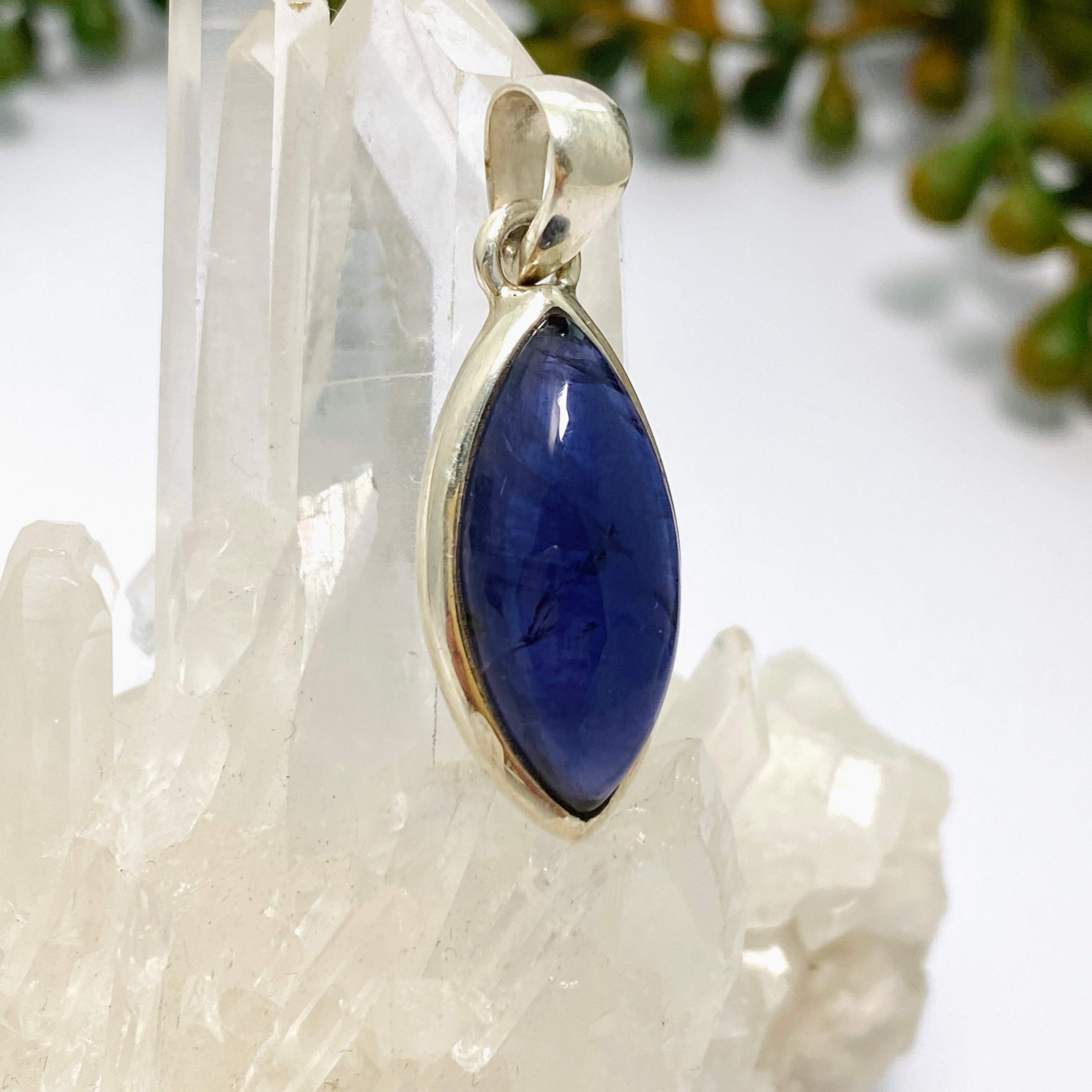 Natural Iolite Marquise Cabochon Pendant Necklace - PPGJ874 | Healing Stone Jewelry for Meditation & Energy Balancing