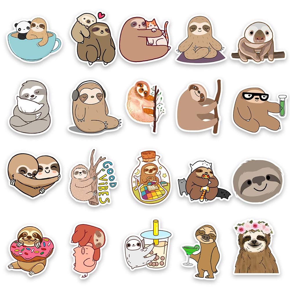 50 PCS Cute Sloth Vinyl Waterproof Stickers - Durable Animal Decals for Water Bottles, Skateboards, Laptops & Travel Cases - Perfect for Adults, Teens & Kids - Great for School, Office & DIY Projects