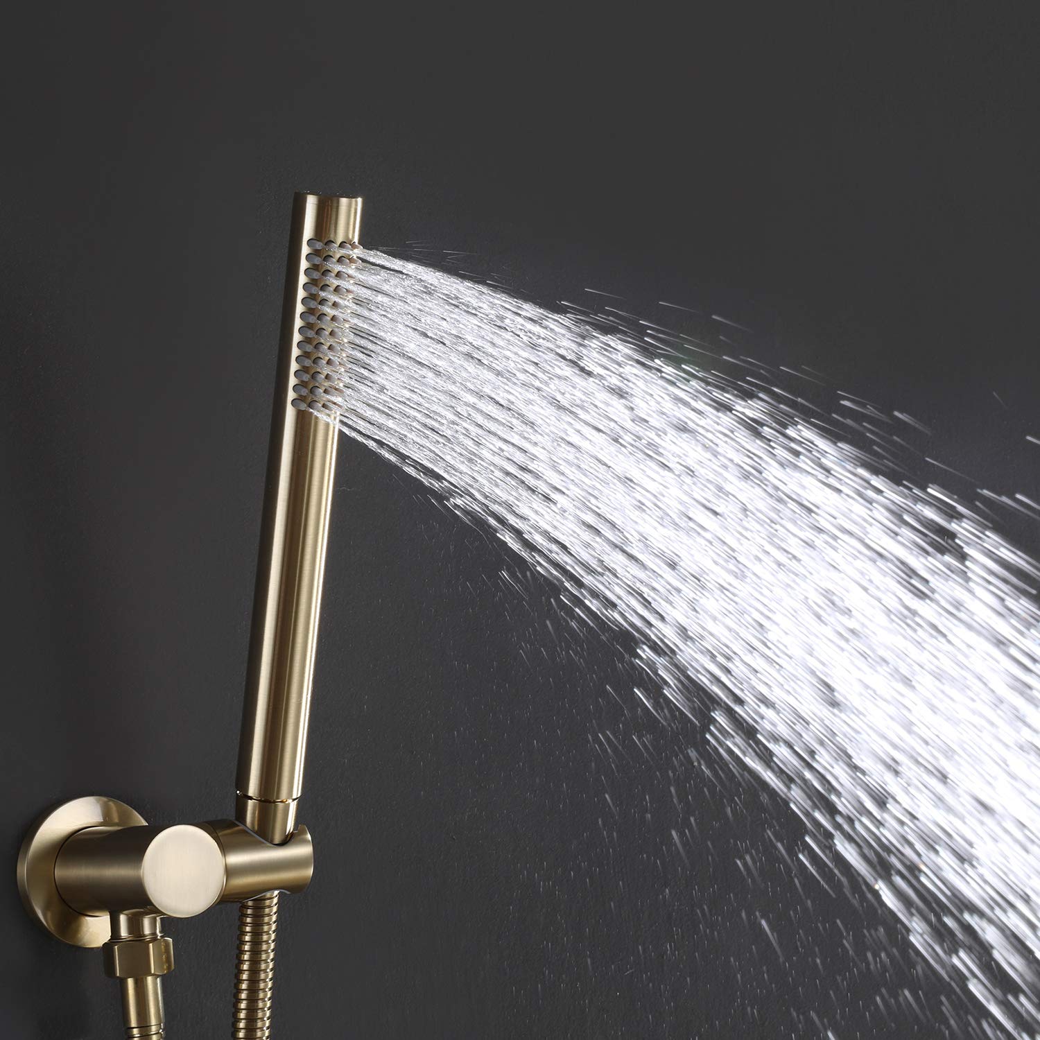 RBROHANT Brushed Gold Shower Faucet Set - 10 Inch Round Rainfall Shower Head with Handheld Spray, Wall Mounted Bathroom Fixture (Includes Rough-in Valve & Trim Kit) for Luxury Spa-Like Shower Experience