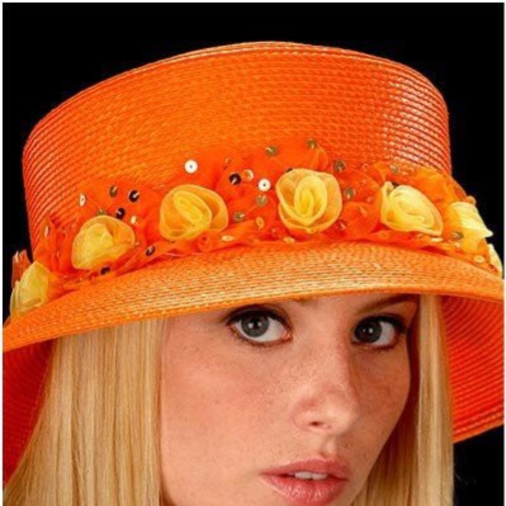 AC7020 Summer Women's Orange Yellow Organza Flower Hat – Perfect for Beach, Garden Parties & Outdoor Events