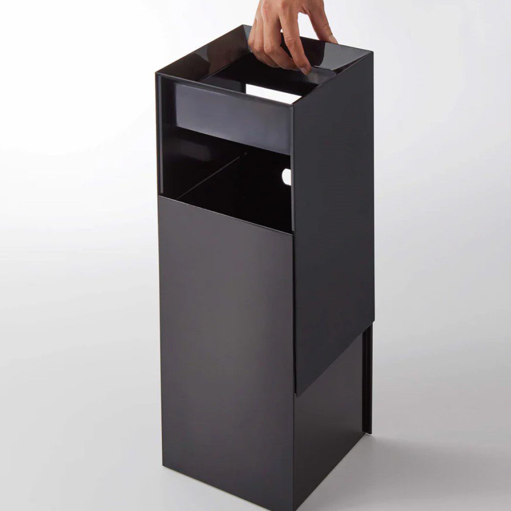 YAMAZAKI Tower Square Trash Can - 33cm Tall Black Rubbish Bin for Kitchen, Bathroom & Office Waste Disposal | Modern & Space-Saving Design