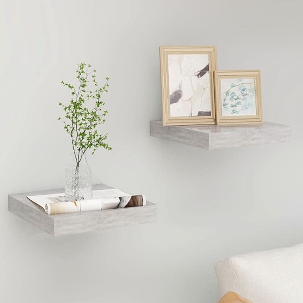 Floating Wall Shelves Set of 2 - Modern Concrete Gray MDF Display Shelves 9.1