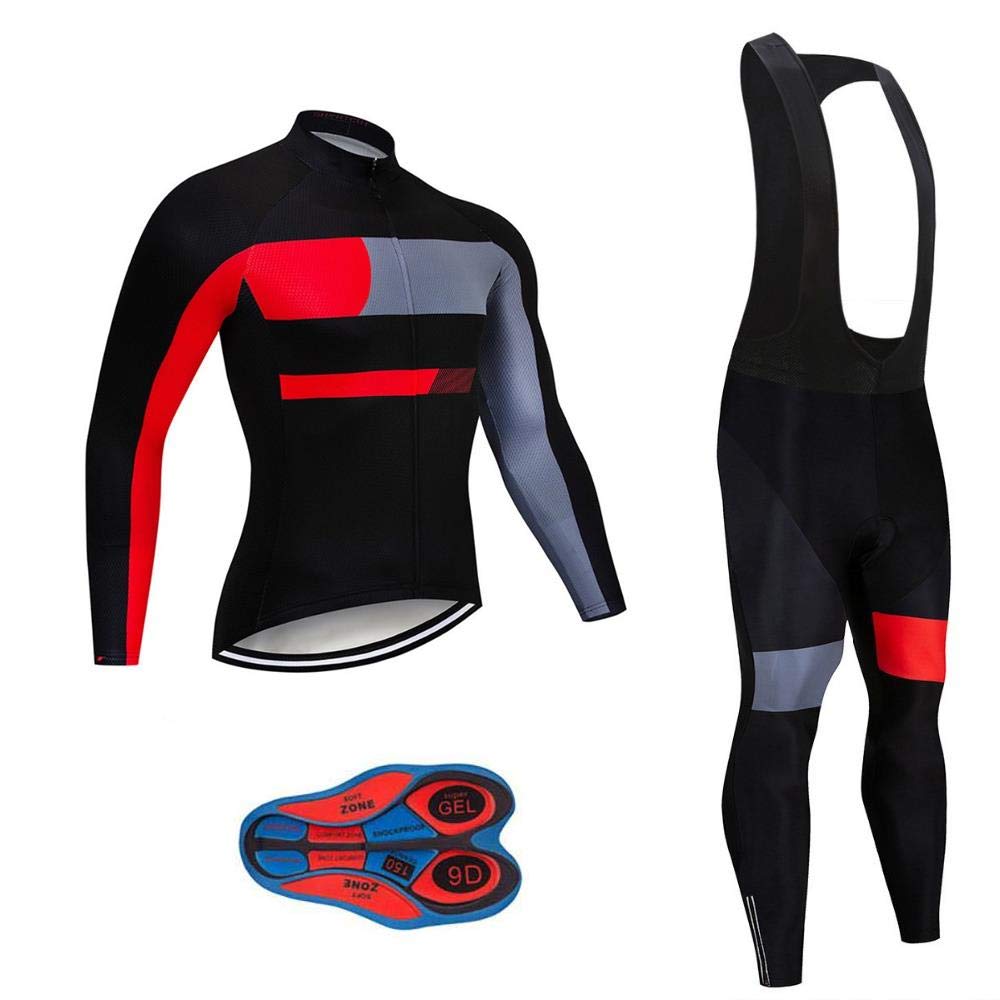 Men's Pro Cycling Jersey Set - Long Sleeve Quick Dry Bike Jacket & Bib Shorts with 9D Padding | High Performance Cycling Gear for Road Biking, Mountain Biking & Training