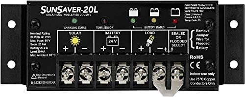 **Morningstar SunSaver 20A PWM Solar Charge Controller – 12V/24V Battery Compatible with Solar Panels | Low Voltage Disconnect (LVD) | High Reliability & Low Fail Rate | Ideal for Off-Grid, RV, Marine & Home Solar Systems**