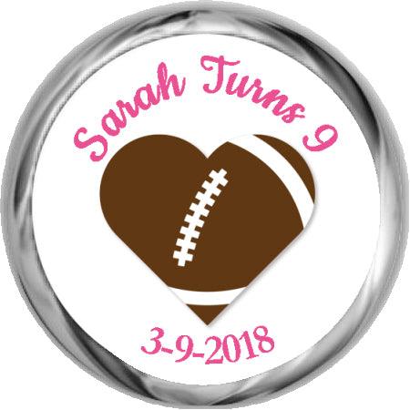 Custom Football Heart Candy Stickers for Girls - Personalized Party Favors, Scrapbooking & DIY Crafts - Perfect for Birthdays, Valentine's Day & School Events