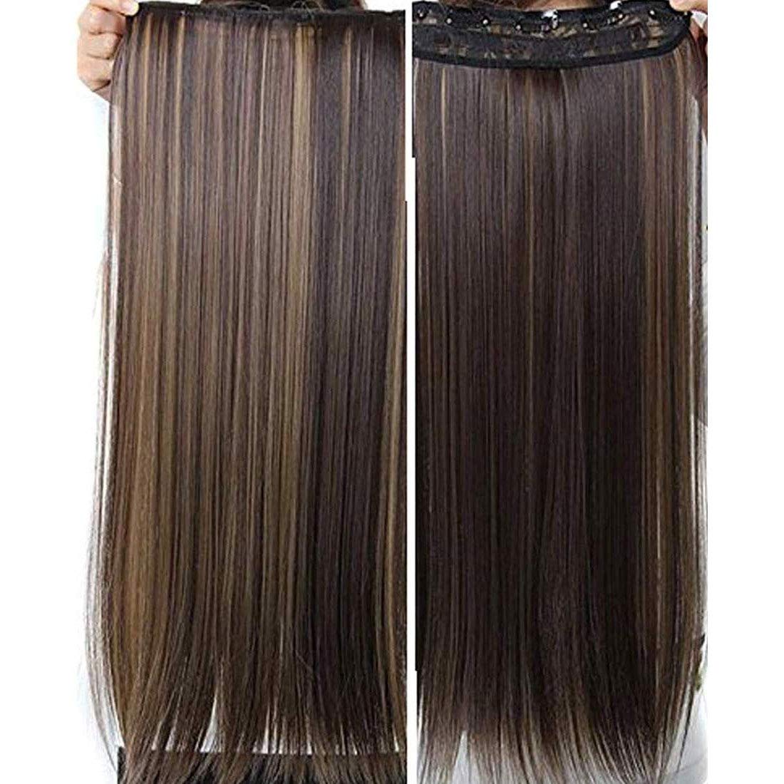 VinshBond 5-Pack Golden Highlighter Straight Hair Extensions for Women & Girls - Clip-In Human Hair Weft for Volume & Length - Perfect for Parties, Weddings & Daily Styling