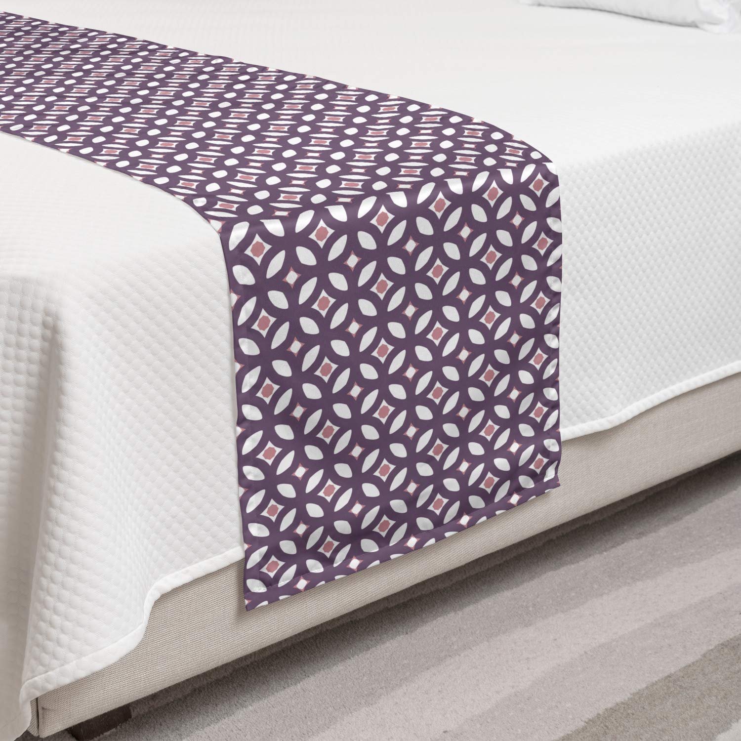 Ambesonne Abstract Floral Bed Runner - White & Dried Rose Decorative Accent Scarf for Twin Beds | Hotel & Home Decor | Perfect for Guest Rooms, Master Bedrooms & Airbnb Styling