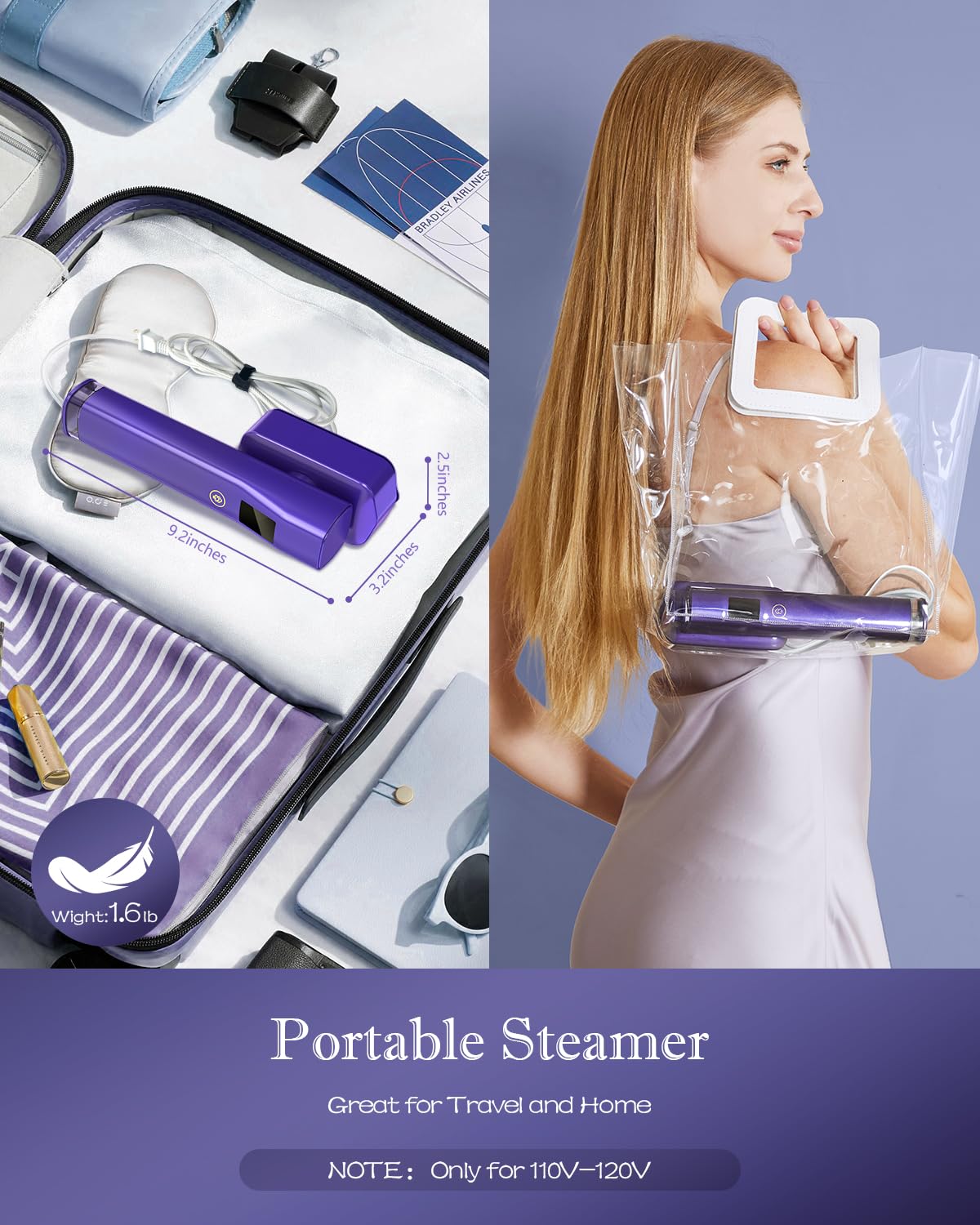 Portable Mini Travel Steamer for Clothes - 2 in 1 Handheld Garment Steamer with Fast Heat-up, LCD Display, 100ml Water Tank, 1200W Power - Perfect for Travel, Business Trips & Home Use (8 x 4 Inch)