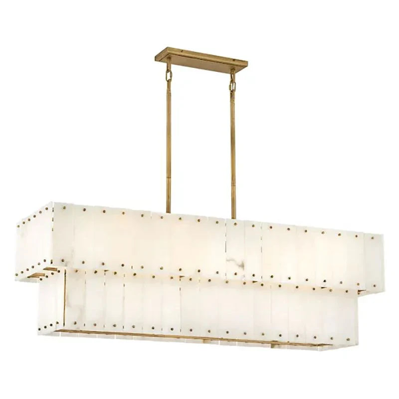 Alabaster Rancho 2-Tier Linear Chandelier - Modern Crystal Ceiling Light Fixture for Dining Room, Kitchen Island & Bedroom Lighting