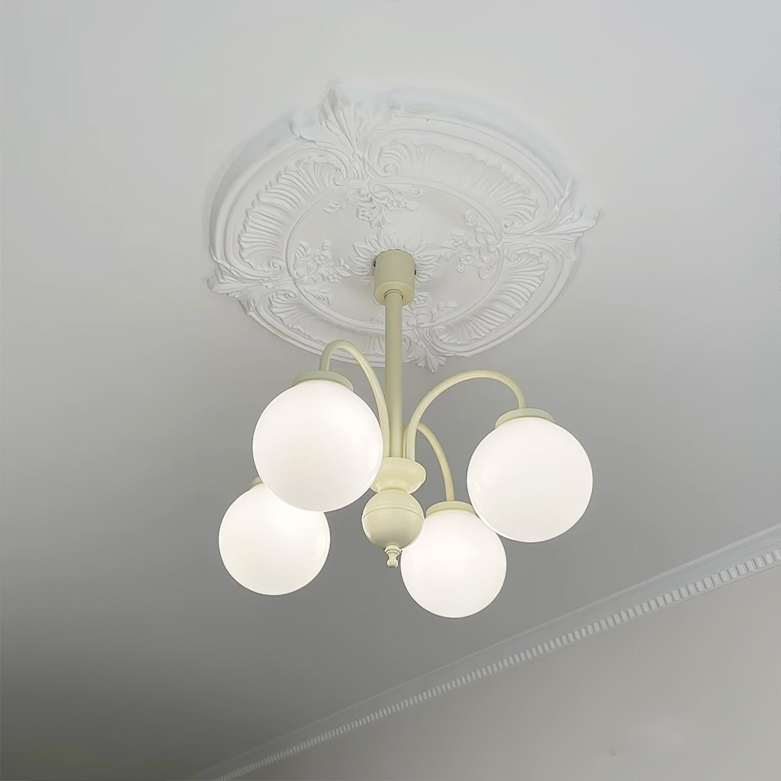 Elegant Cream Glass Sphere Chandelier - Modern Crystal Ceiling Light Fixture for Dining Room, Living Room & Bedroom Decor