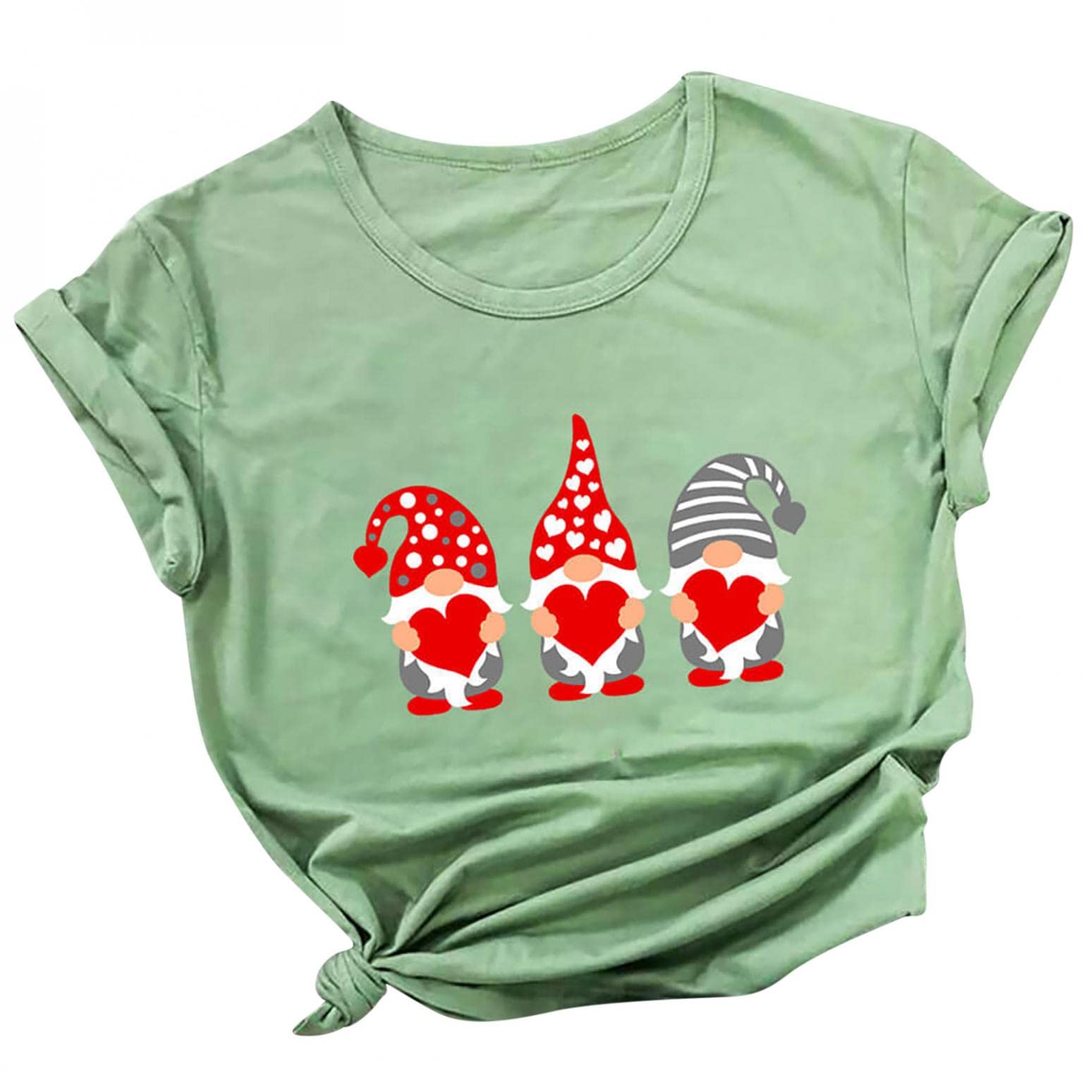 FABUIRT Women's Cute Gnome Heart Graphic T-Shirt - Short Sleeve Casual Top for Valentine's Day, Date Night & Everyday Wear