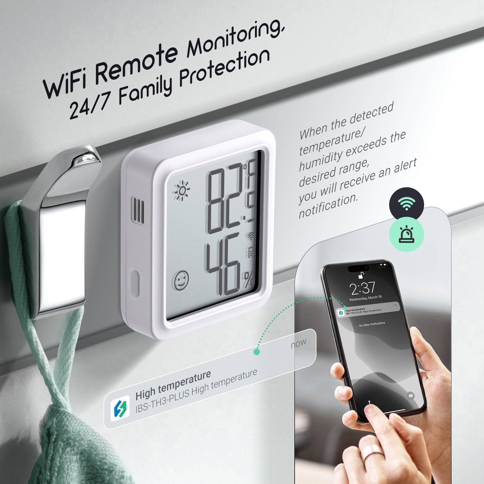 WiFi Hygrometer Thermometer IBS TH3 WIFI PLUS - Smart Indoor Humidity & Temperature Monitor for Home, Greenhouse, Baby Room - Real-Time Remote Monitoring via App