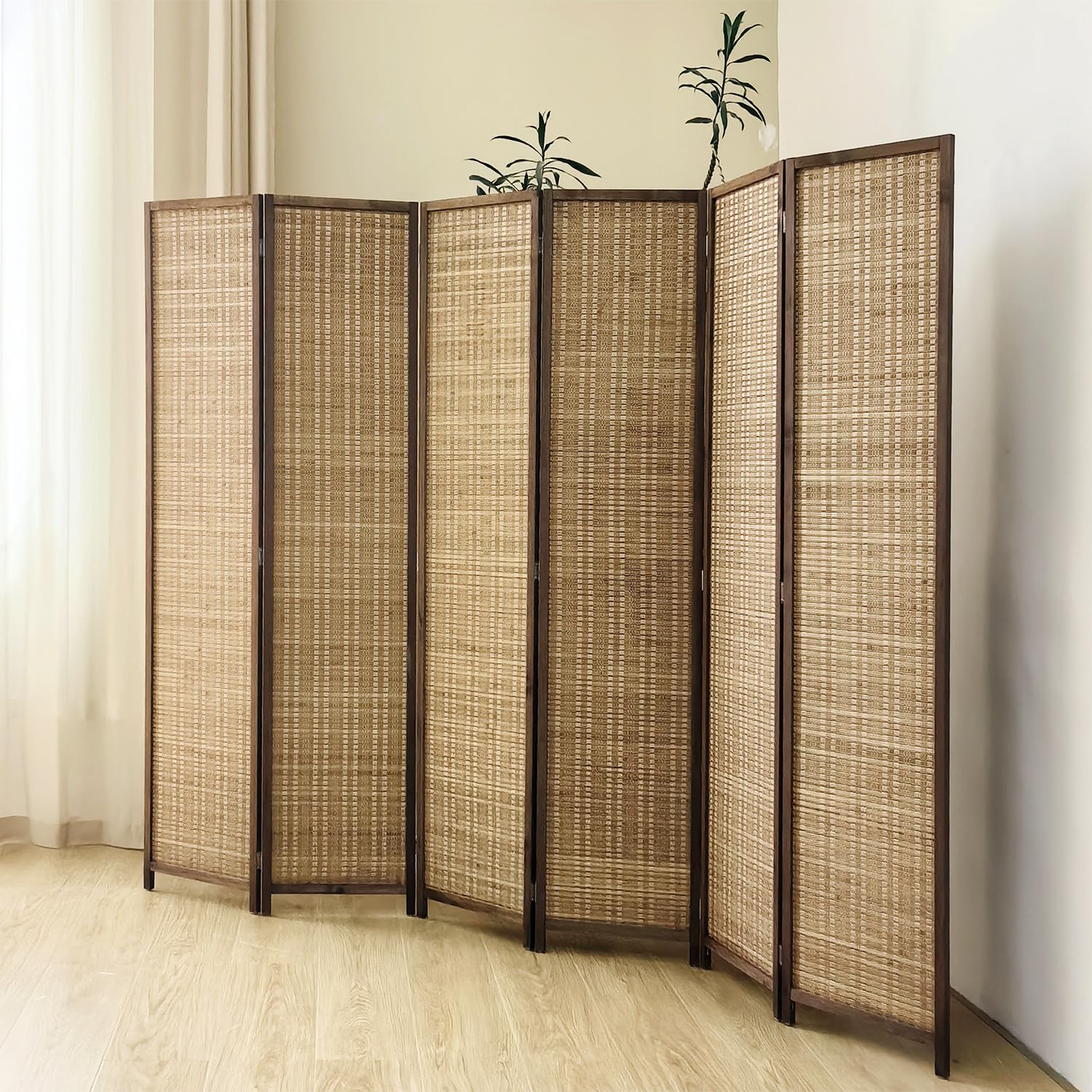 6 Panel Bamboo Room Divider Screen - 5.6 FT Tall Folding Privacy Partition for Home & Office - Freestanding Room Separator for Bedroom, Living Room, Dorm - Natural Brown Finish - Perfect for Creating Private Spaces, Home Decor & Room Organization