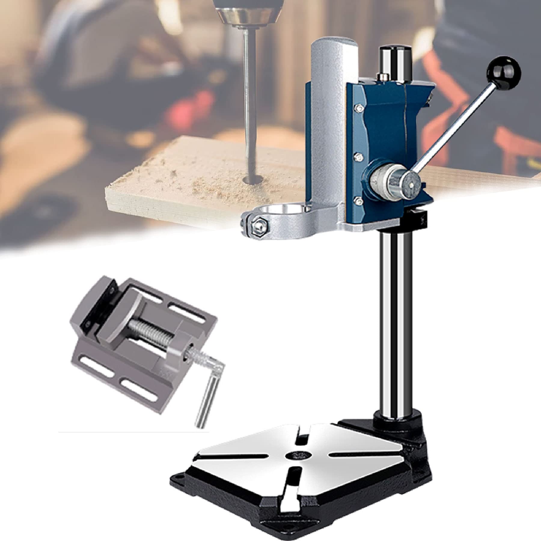 LXX Adjustable Benchtop Drill Press Stand with Vise for Hand Drills - High Precision Vertical Hole Drilling for Woodworking, Metalworking & DIY Projects