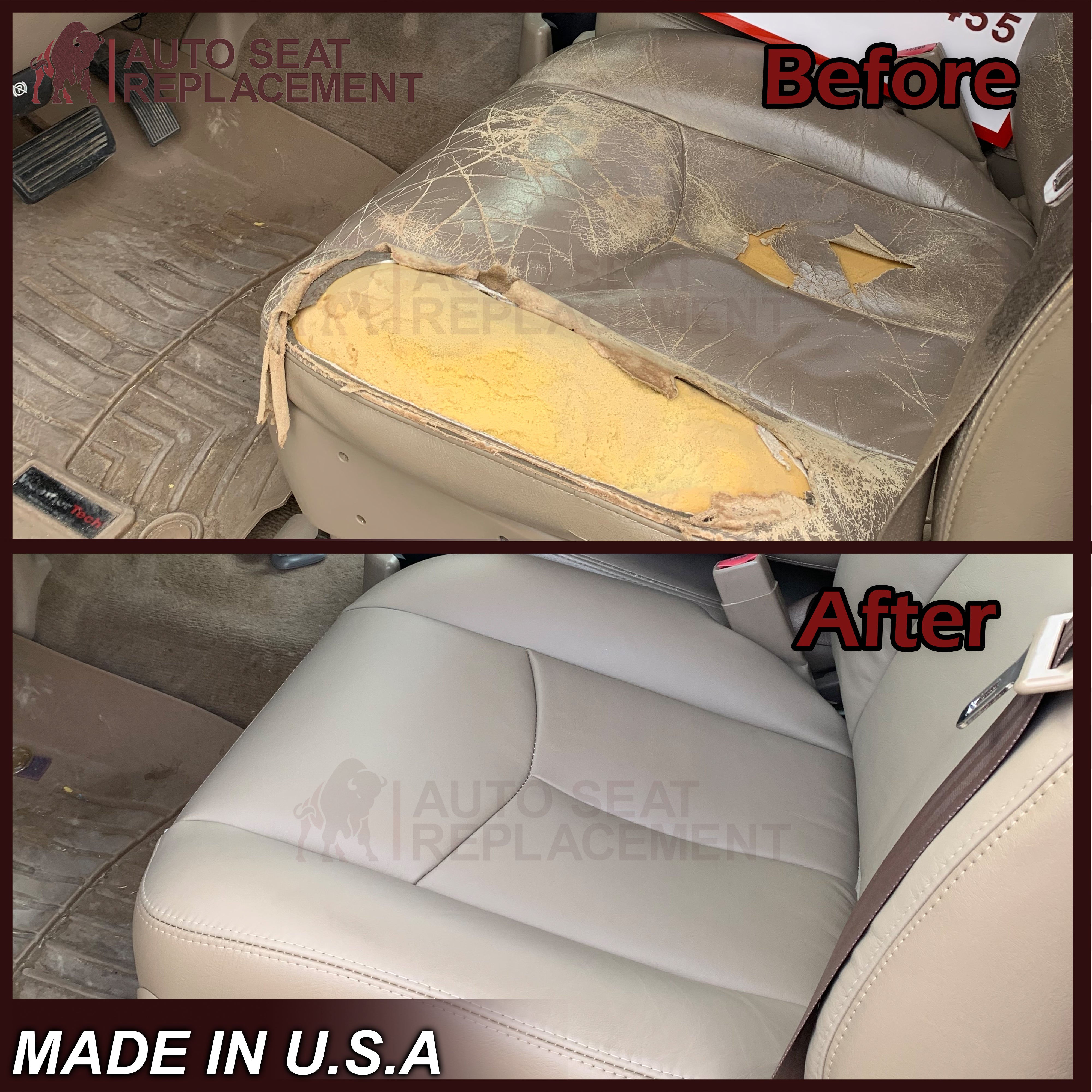 2003-2006 Chevy Tahoe Suburban Custom Fit Seat Covers - Light Tan Leather Look - Front & Rear Bench Protection - Perfect for Road Trips & Family Adventures