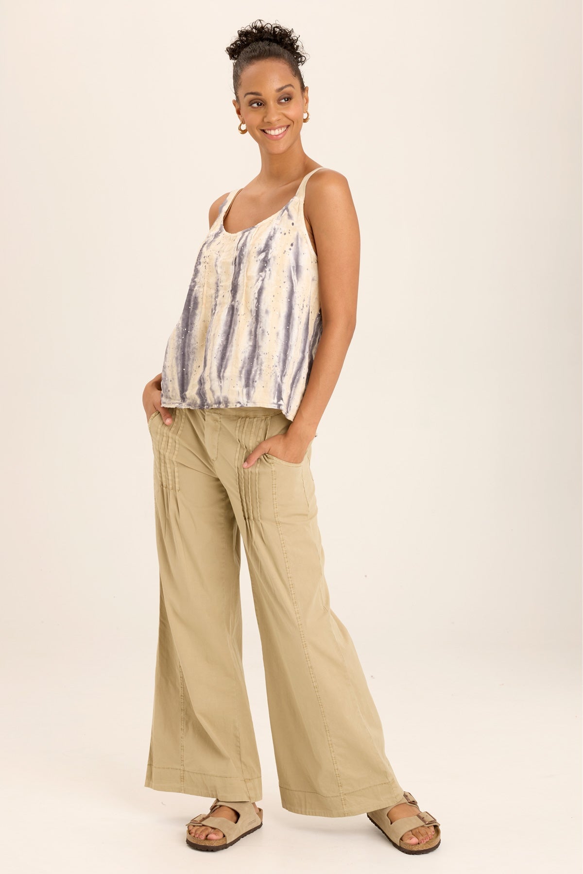 Rebecca Stretch Poplin Pleated Pants for Women - Comfortable High Waist Wide Leg Trousers for Office, Travel & Casual Wear