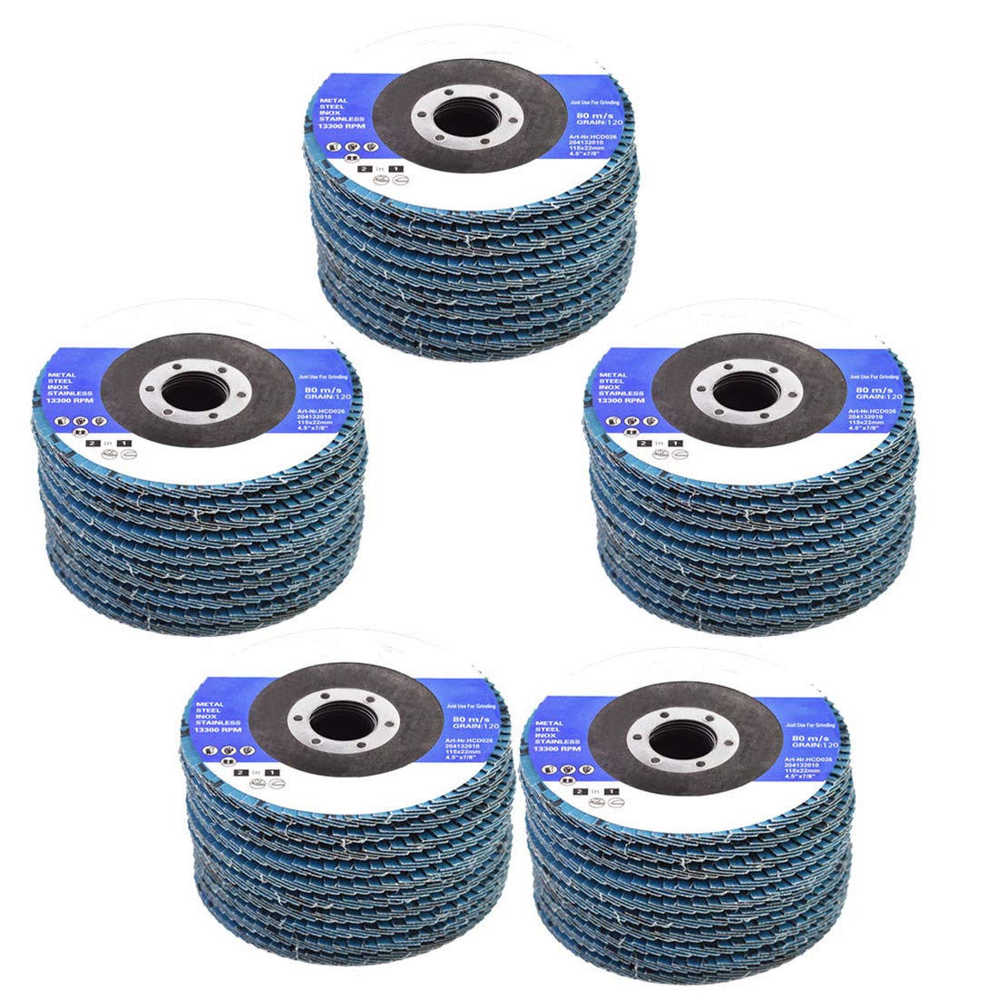 WFLNHB 4-1/2 x 7/8 Inch Flap Discs 120 Grit Zirconia Grinding Wheel - 50 Pack Angle Grinder Abrasive Sanding Discs for Metal, Wood & Stone - Perfect for Welding, Polishing & Surface Preparation