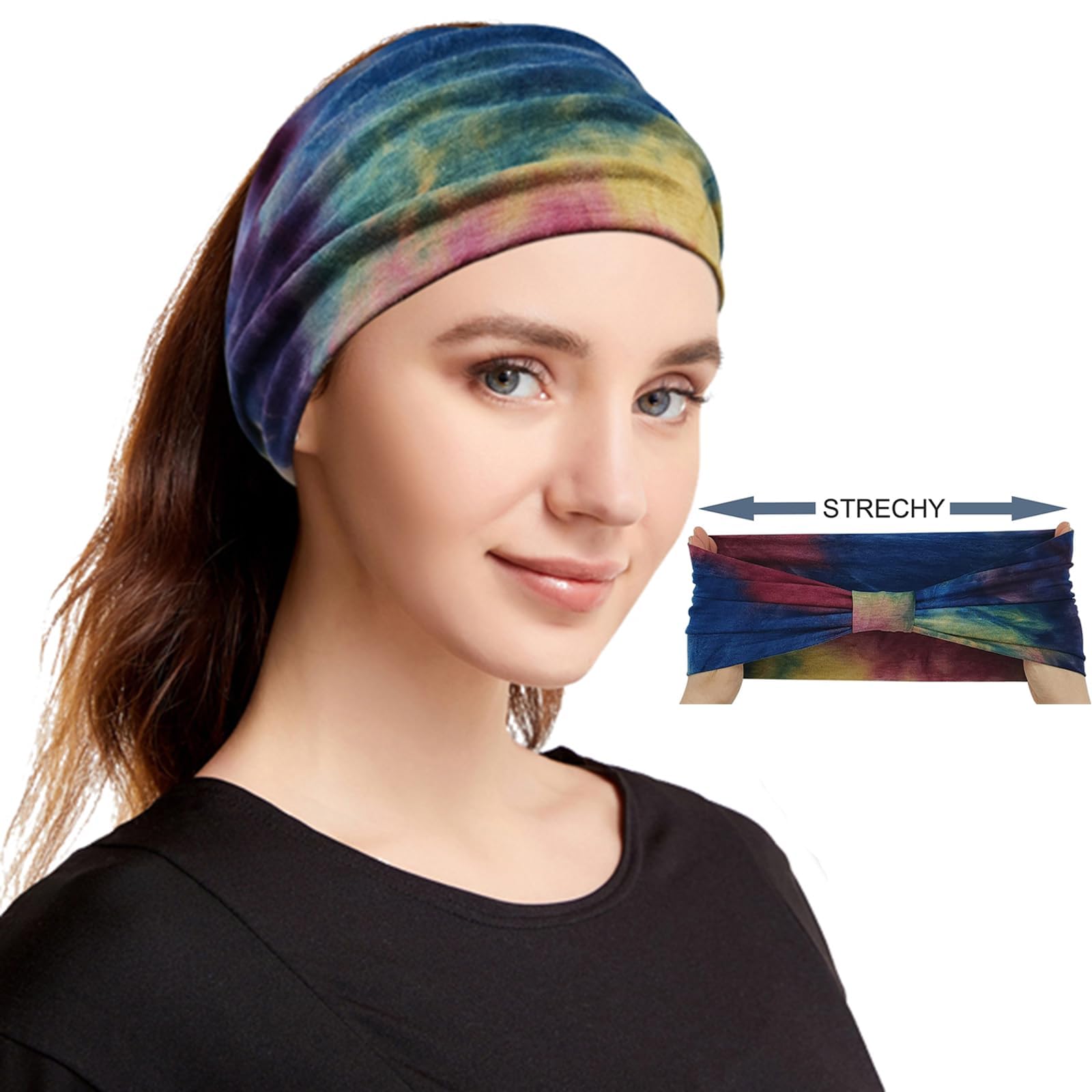 4pcs Wide Non-Slip Elastic Headbands for Women – Fashion African Knot Turban & Sport Sweat Hair Bands – Perfect for Yoga, Running, Gym & Everyday Styling
