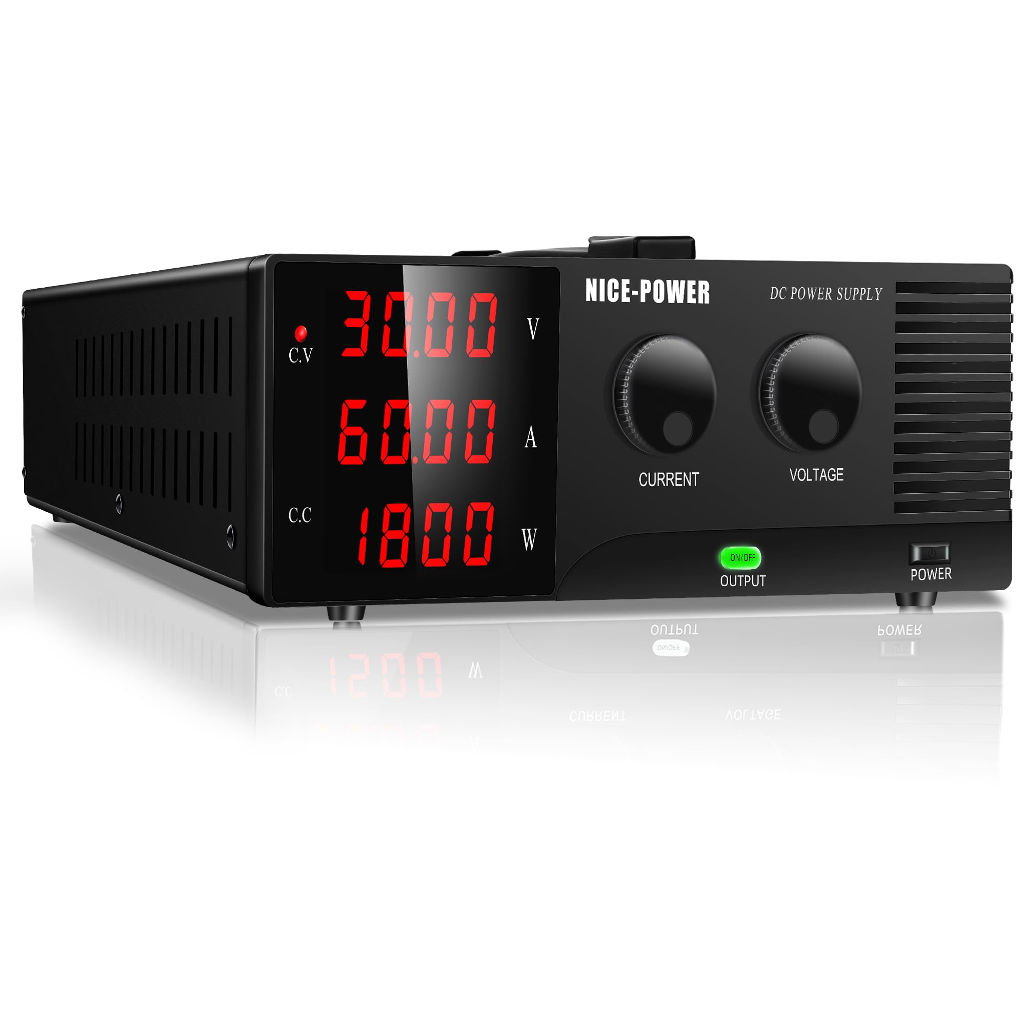 NICE-POWER 1800W Variable DC Power Supply 30V 60A, Adjustable Switching Voltage Regulator with Encoder & Intelligent Fan - High Power Benchtop Laboratory Power Supply for Electronics Testing, DIY Projects, and Industrial Applications