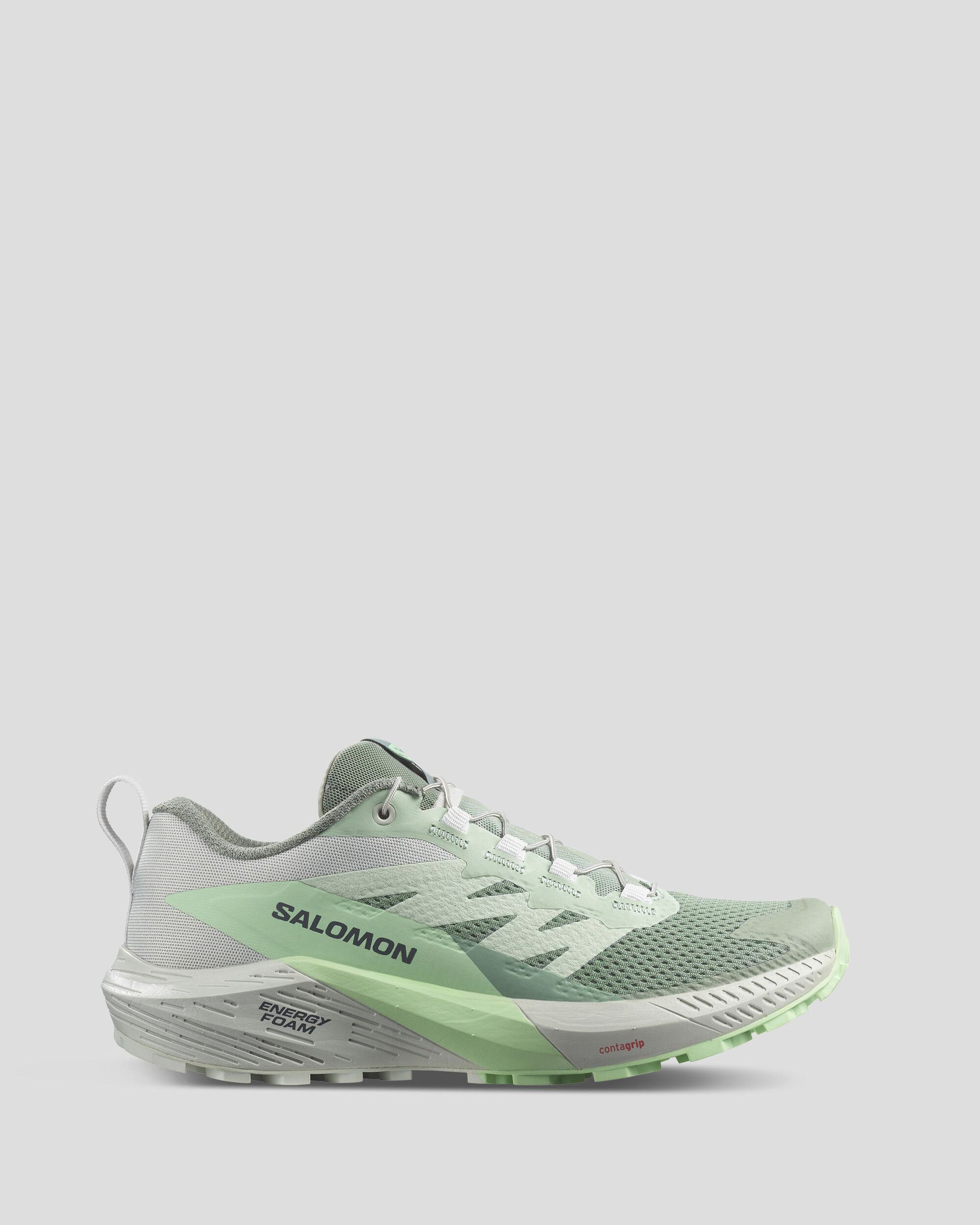 Salomon Sense Ride 5 Women's Trail Running Shoes - Lightweight & Durable for Hiking & Outdoor Adventures - Lily Pad/Metal/Green Ash Color