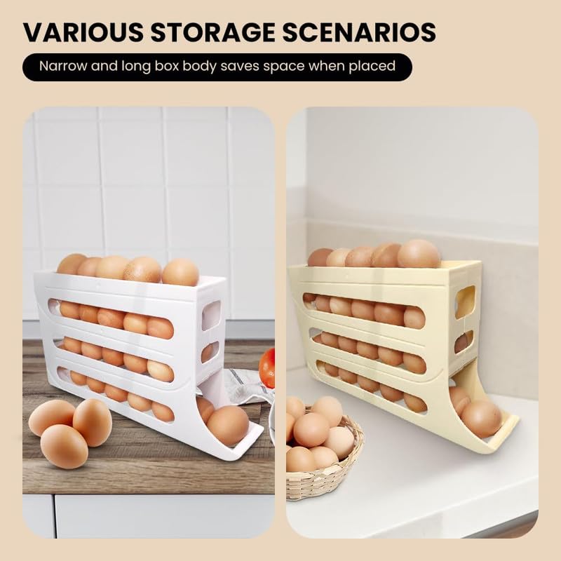 2024 Upgraded 4-Tier Automatic Scrolling Egg Holder for Refrigerator - Large Capacity Space-Saving Egg Organizer & Dispenser - Perfect for Kitchen Storage, Breakfast Prep, and Farm Fresh Egg Organization