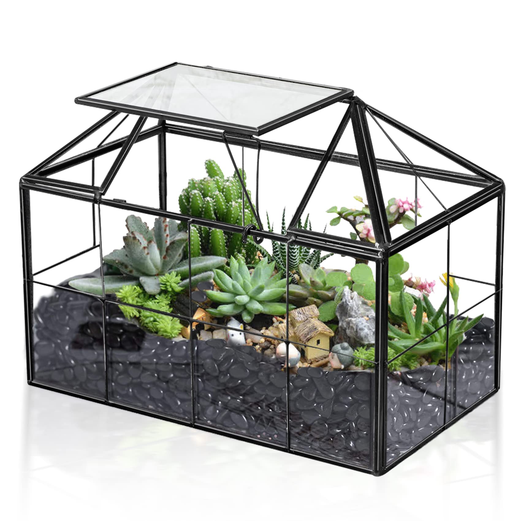 Ferrisland Glass Terrarium Greenhouse - House Shape Display Box for Succulents & Air Plants | Modern Tabletop Decor Planter Container | Perfect for Home Office, Wedding Centerpiece & DIY Garden Projects