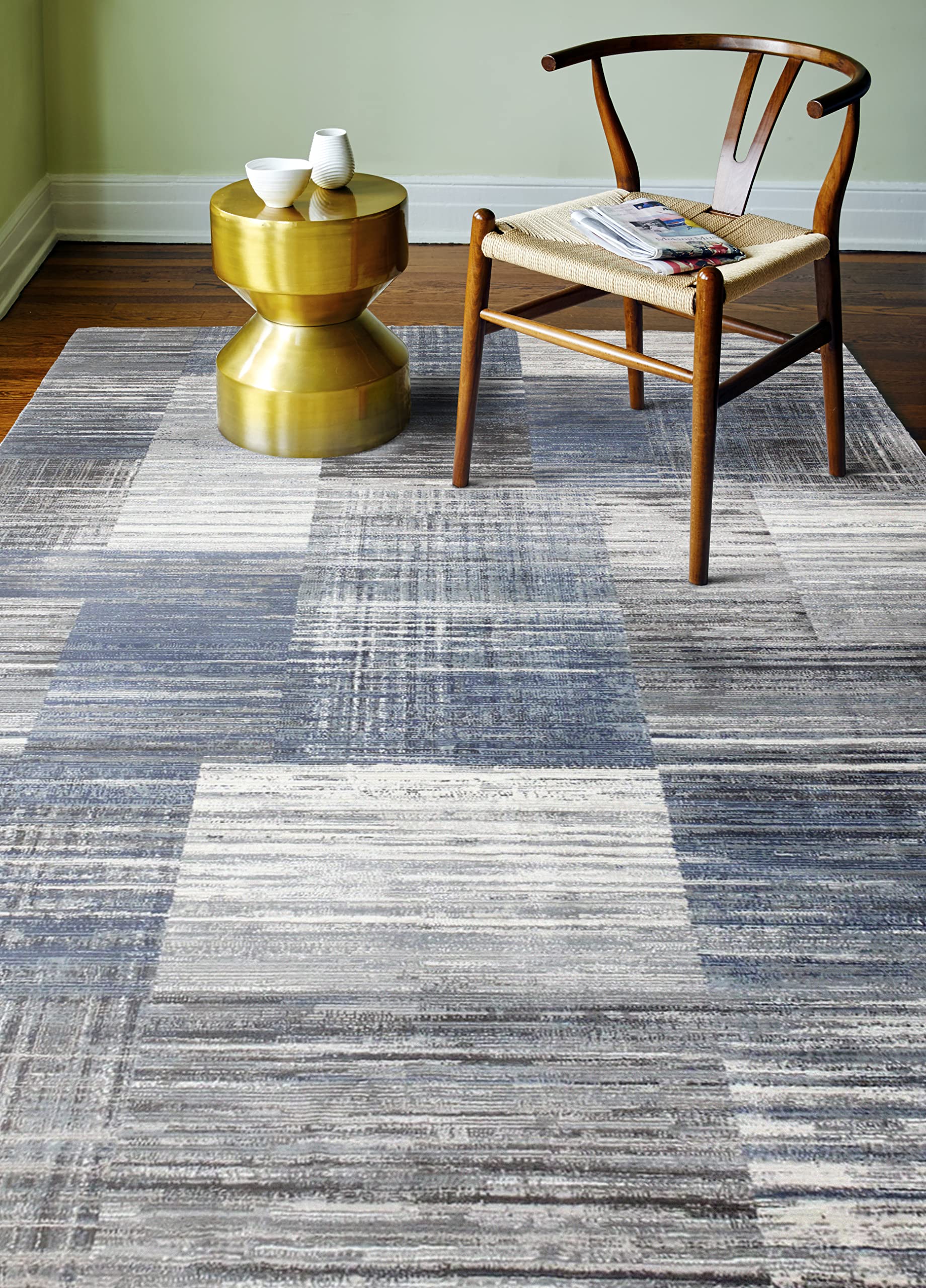 Bashian Collection Luxury Power Loom Polypropylene Area Rug - 7.10’ x 10’ Blue/Beige Runner Rug for Entryway, Living Room & Home Decor | Durable & Stylish Floor Covering for High-Traffic Areas
