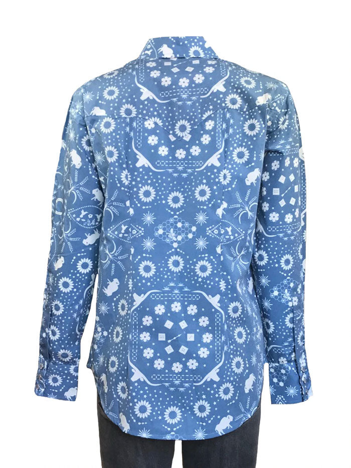Rockmount 7733 Women's Western Shirt - Bison Bandana Print in Blue | Stylish Cowgirl Top for Rodeo, Country Music Festivals & Western Fashion