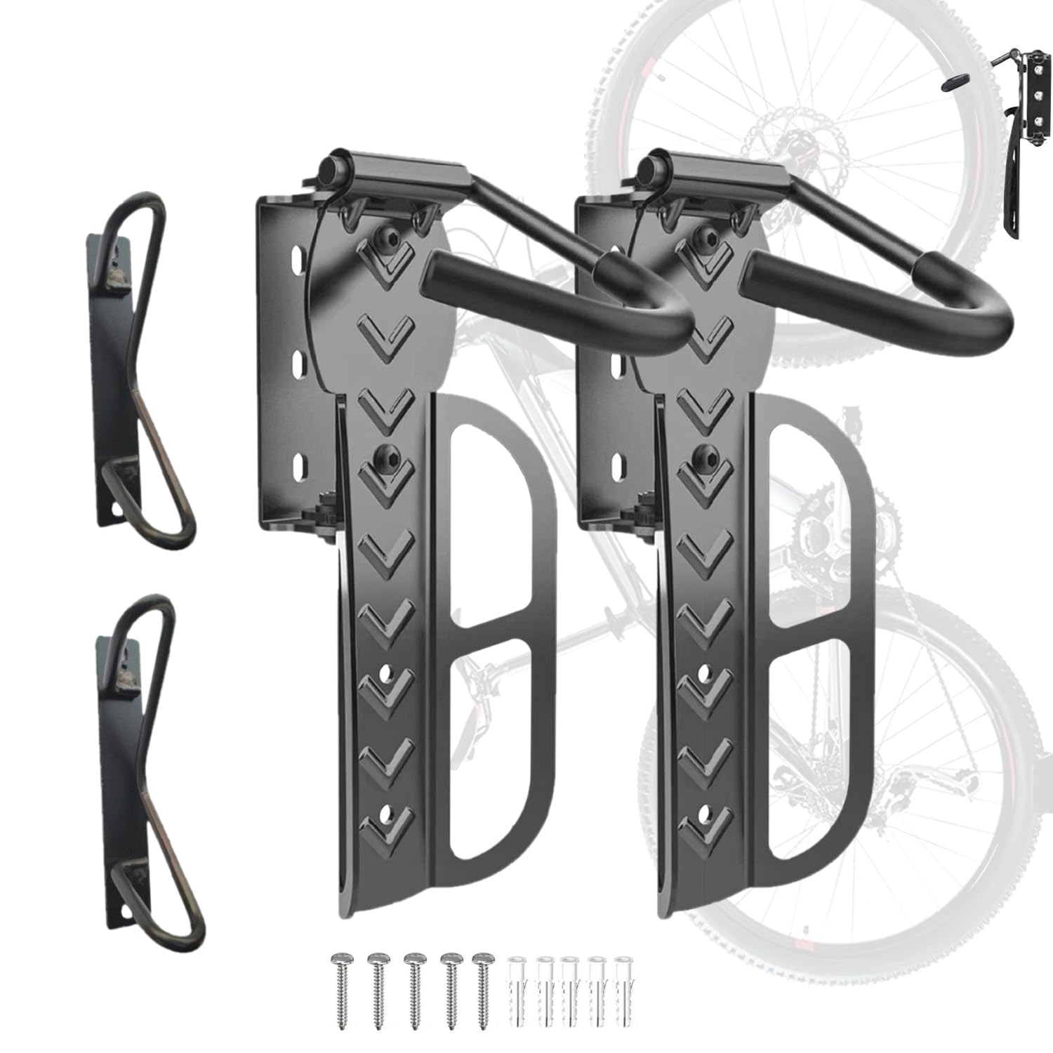 TAZZOR Heavy-Duty Steel Bicycle Wall Mount - Pack of 2, 360° Swivel Hooks for Vertical Bike Storage - Perfect for Garage, Apartment & Indoor Cycling Organization