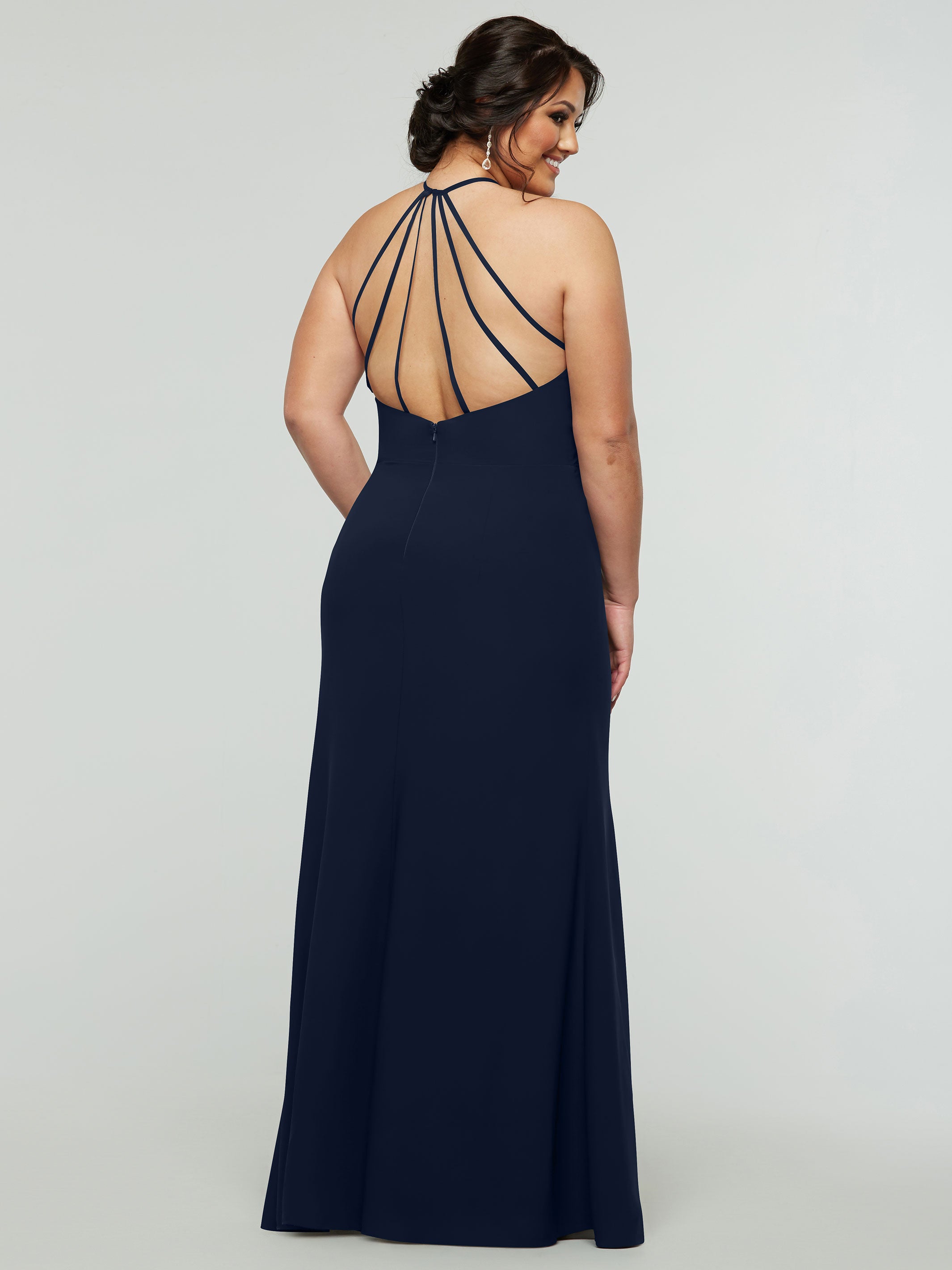 Elegant 83031 Fit and Flare Stretch Chiffon Bridesmaid Dress with Halter Neck & Thigh Slit - Perfect for Weddings, Prom, and Formal Events
