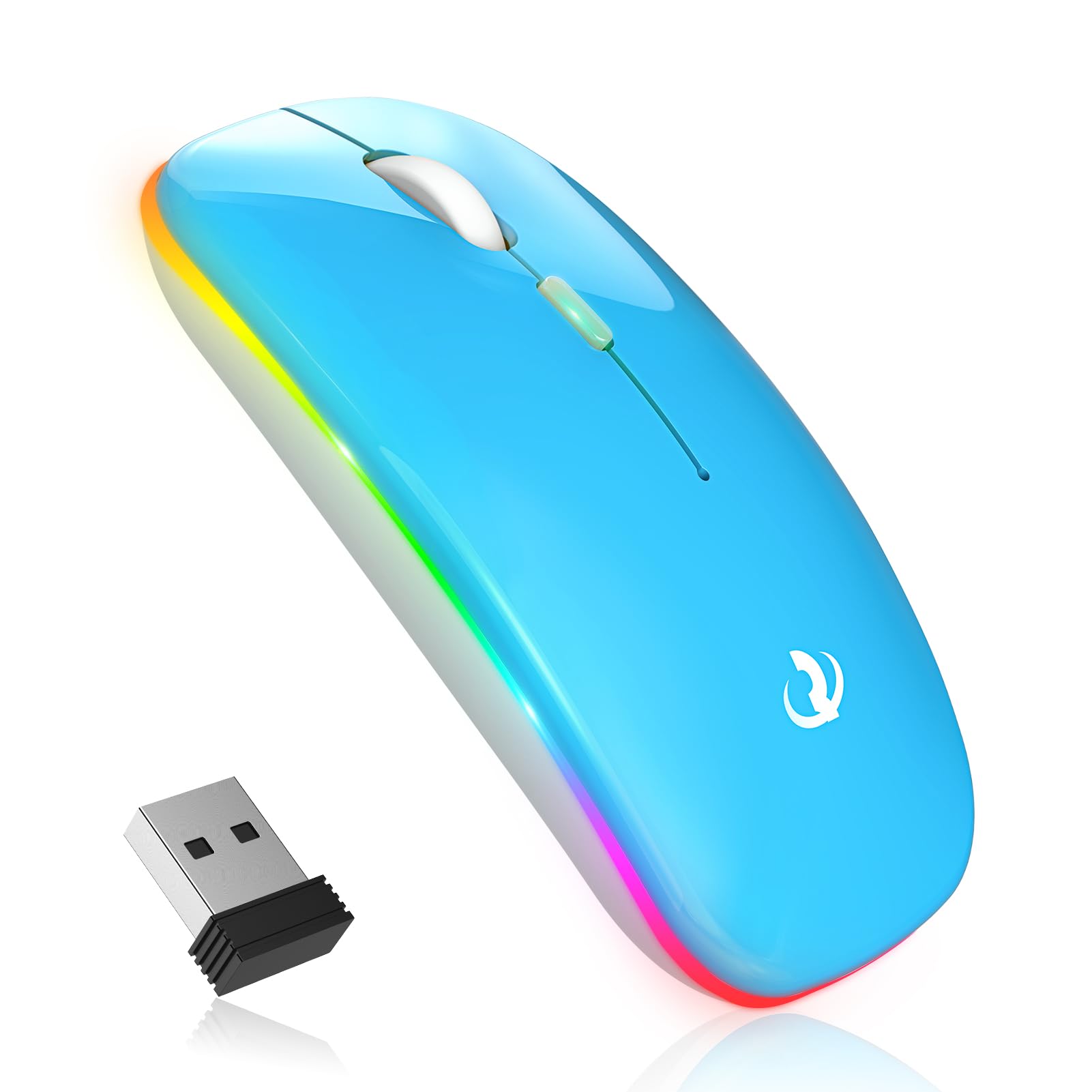 RIIKUNTEK Wireless LED Mouse - Rechargeable Slim Silent Click Mouse with 3 Adjustable DPI, 2.4G USB Receiver for Laptop, PC, Mac (Blue) - Perfect for Office Work, Home Use & Travel