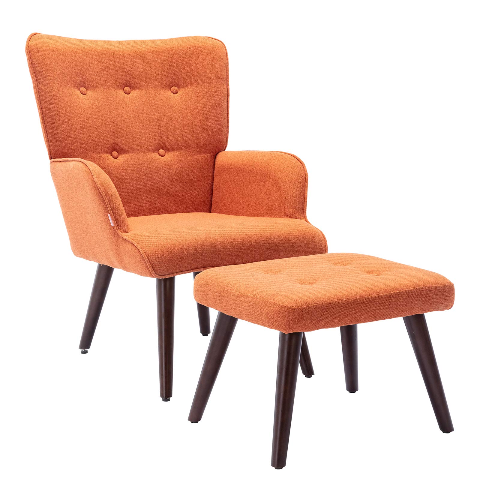 HomVent Contemporary Accent Chair with Ottoman - Button Tufted High Wingback Reception Chair with Wooden Tapered Legs, Fabric Lounge Chair Set for Living Room, Bedroom or Office (Orange) - Perfect for Reading Nooks, Guest Seating and Home Decor