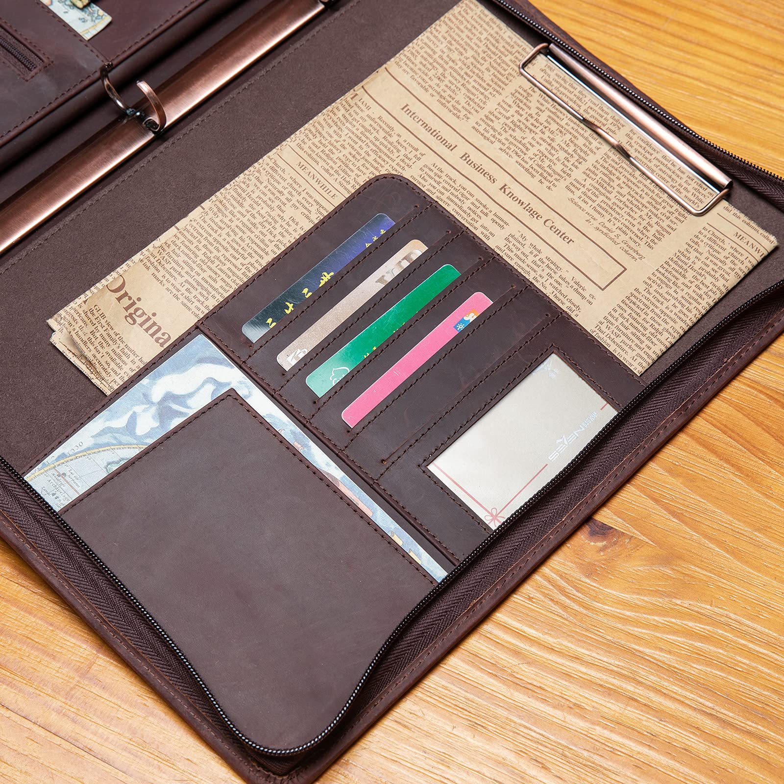 Premium Handmade Genuine Leather Portfolio - Zippered 3-Ring Binder Organizer with Tablet Holder | Professional Business Document Organizer for Men & Women | Perfect for Office, Business Travel, Interviews & Resume Presentations