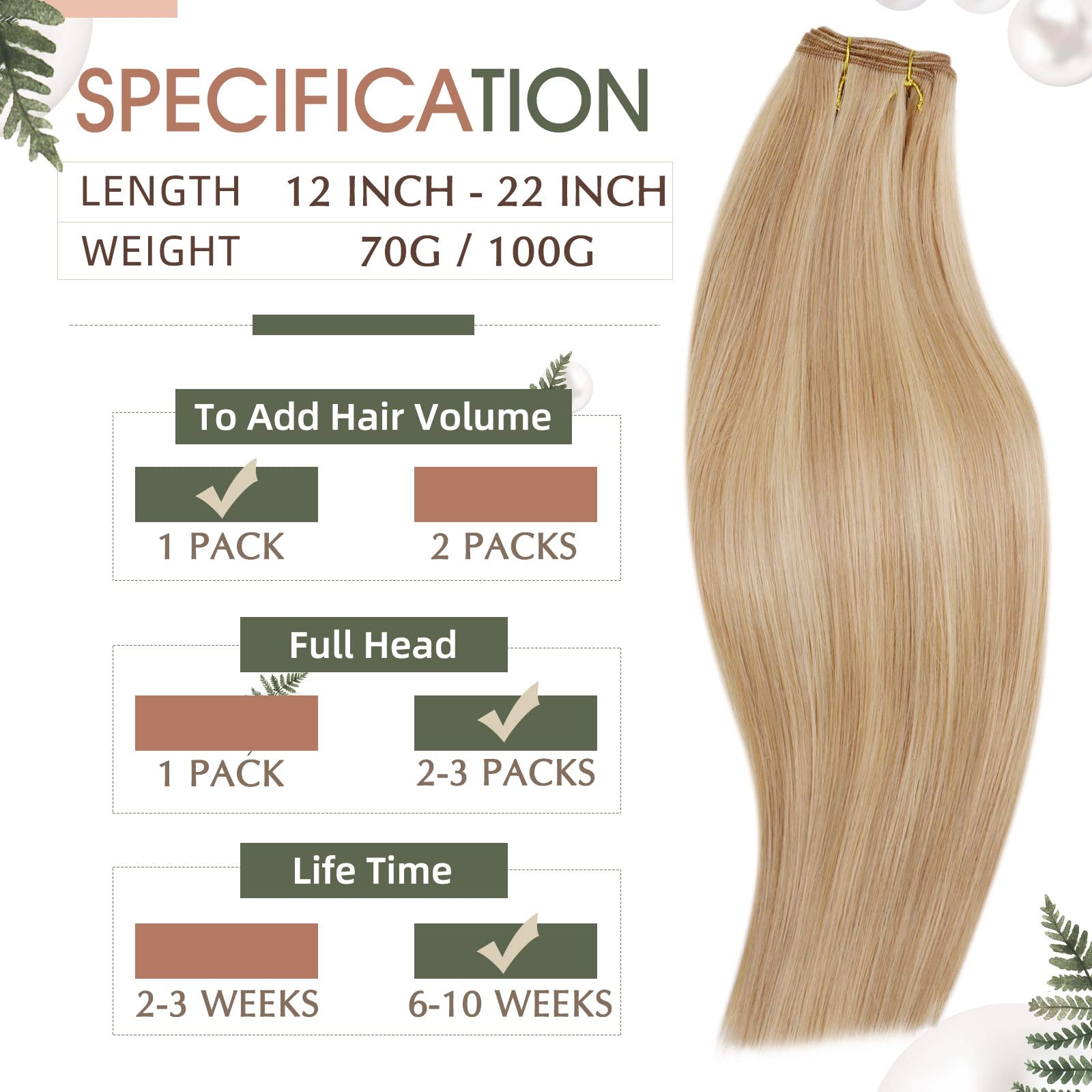 Dark Blonde to Golden Blonde Remy Human Hair Weft Extensions 14 Inch 100g - Premium Sew-in Hair Extensions for Full Head Volume | Perfect for Weddings, Parties & Daily Styling