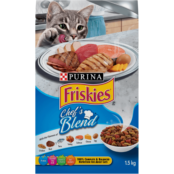 Friskies Chef's Blend Dry Cat Food - 3.3lb Bag of Premium Kibble for Adult Cats | High Protein Nutrition for Indoor & Outdoor Cats | Perfect for Daily Feeding & Mealtime Enrichment