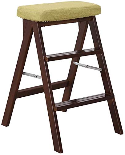 KAZUP 3-Step Wooden Folding Step Stool - Portable Indoor Ladder Stool for Home, Multifunctional Flower Stand, Step Stool (Brown) - Perfect for Kitchen, Bathroom, and Reaching High Shelves