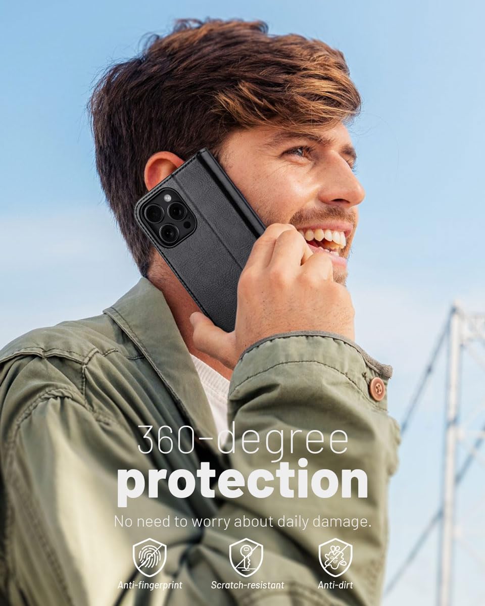 OCASE iPhone 16 Pro Wallet Case (6.3 Inch 2024) - Premium PU Leather Flip Folio Cover with Card Slots, RFID Blocking & Kickstand | Shockproof TPU Inner Shell | Perfect for Work, Travel & Everyday Use - Black