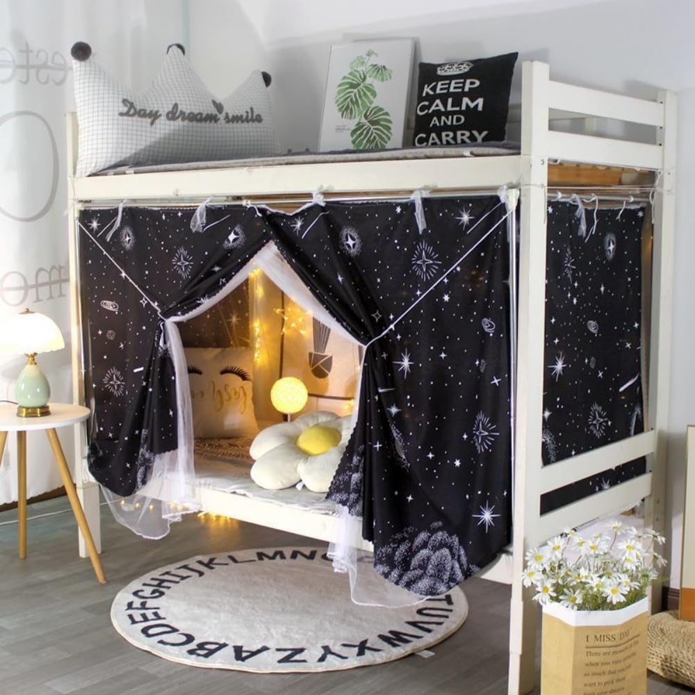 Blackout Privacy Curtains for Bunk Beds - 350g Dustproof & Breathable Dorm Room Canopy - 2-Panel Set for College, Home & Loft Beds (Perfect for Studying, Sleeping & Creating Private Space)