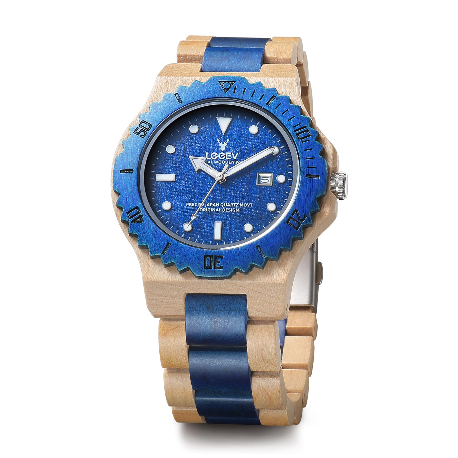 Handcrafted Sandalwood Wooden Watch for Men - Vintage Analog Quartz Calendar Wristwatch - Natural Wood Grain Timepiece - Perfect Gift for Him (Ideal for Business, Casual Wear & Special Occasions)