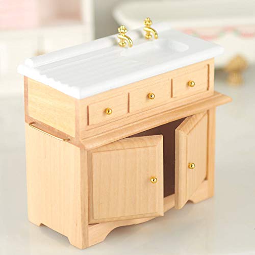 Miniature Oak Cabinet with Kitchen Sink - Handcrafted Dollhouse Accessory for DIY Miniature Scenes & Home Decor Displays
