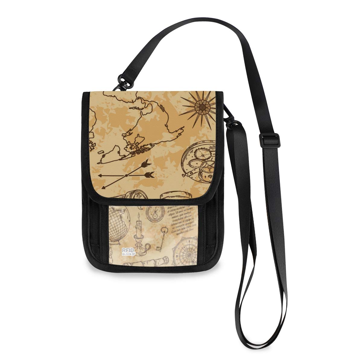 Vintage World Map & Compass RFID Blocking Crossbody Wallet - Small Phone Purse with Credit Card Slots - Passport Holder for Travel, Shopping & Daily Use