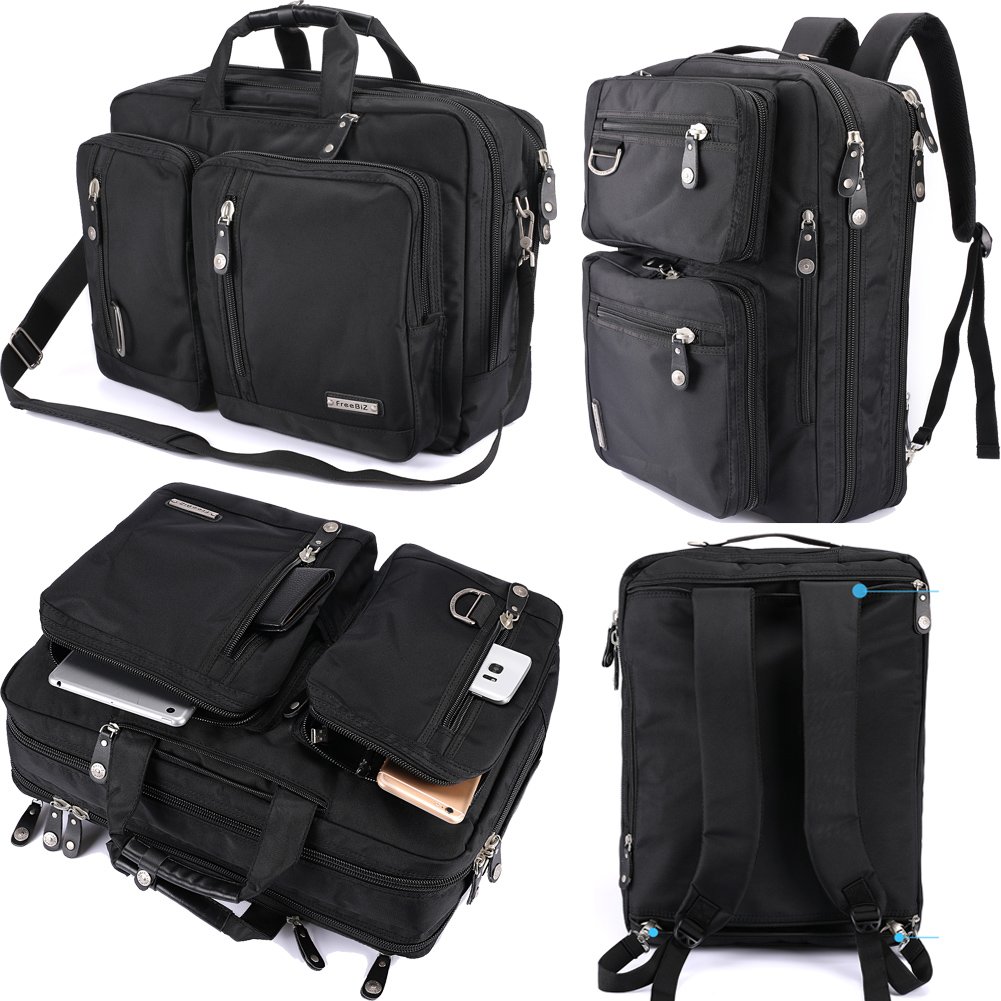 FreeBiz Convertible Laptop Backpack - 17.3 Inch Business Briefcase & Messenger Bag for Men & Women | Water-Resistant Work Bag for Office, Travel & College (Black)