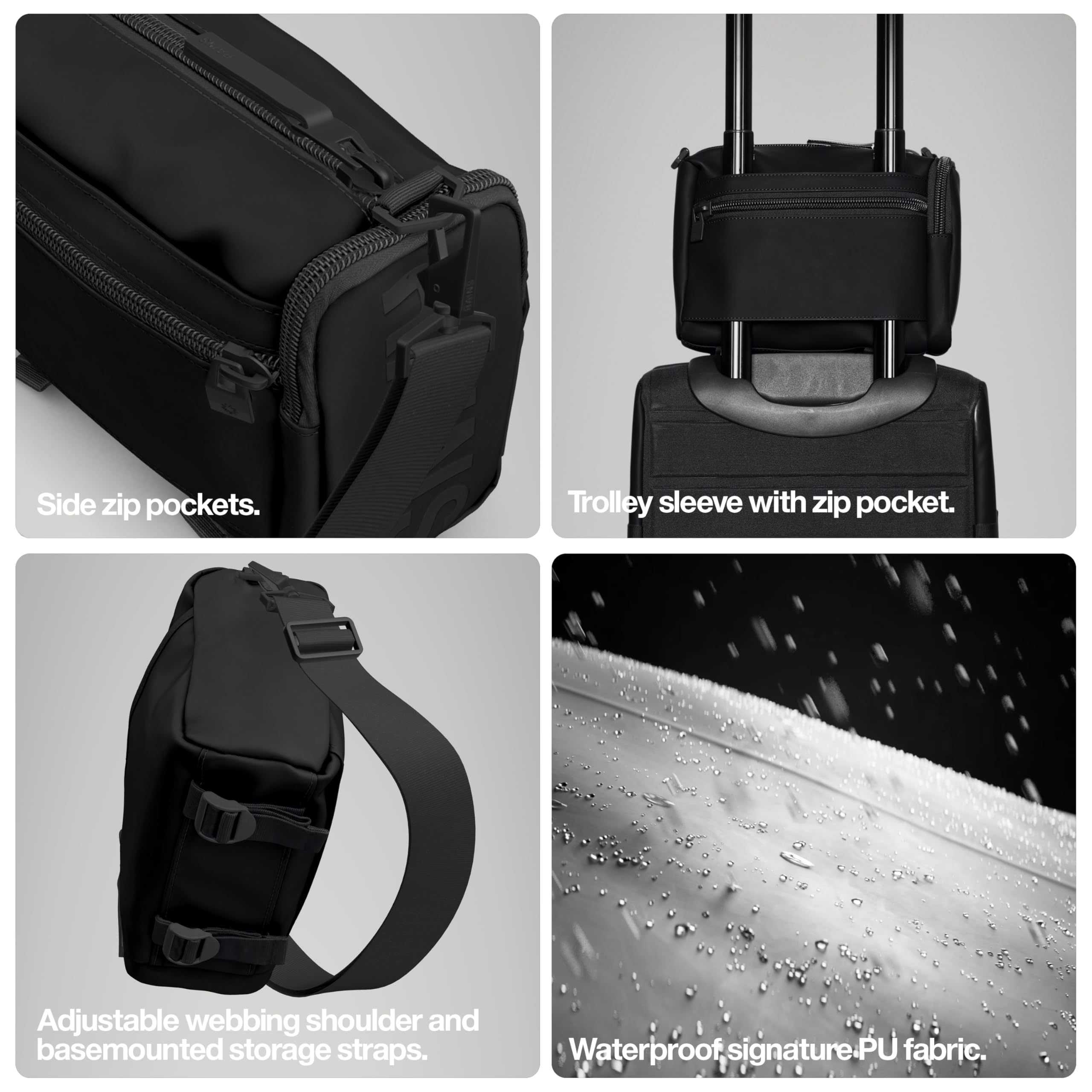 RAINS Black Texel Waterproof Crossbody Bag - Unisex Sling Bag & Fanny Pack for Men & Women | Water-Resistant Everyday Carry for Commuting, Travel & Outdoor Activities