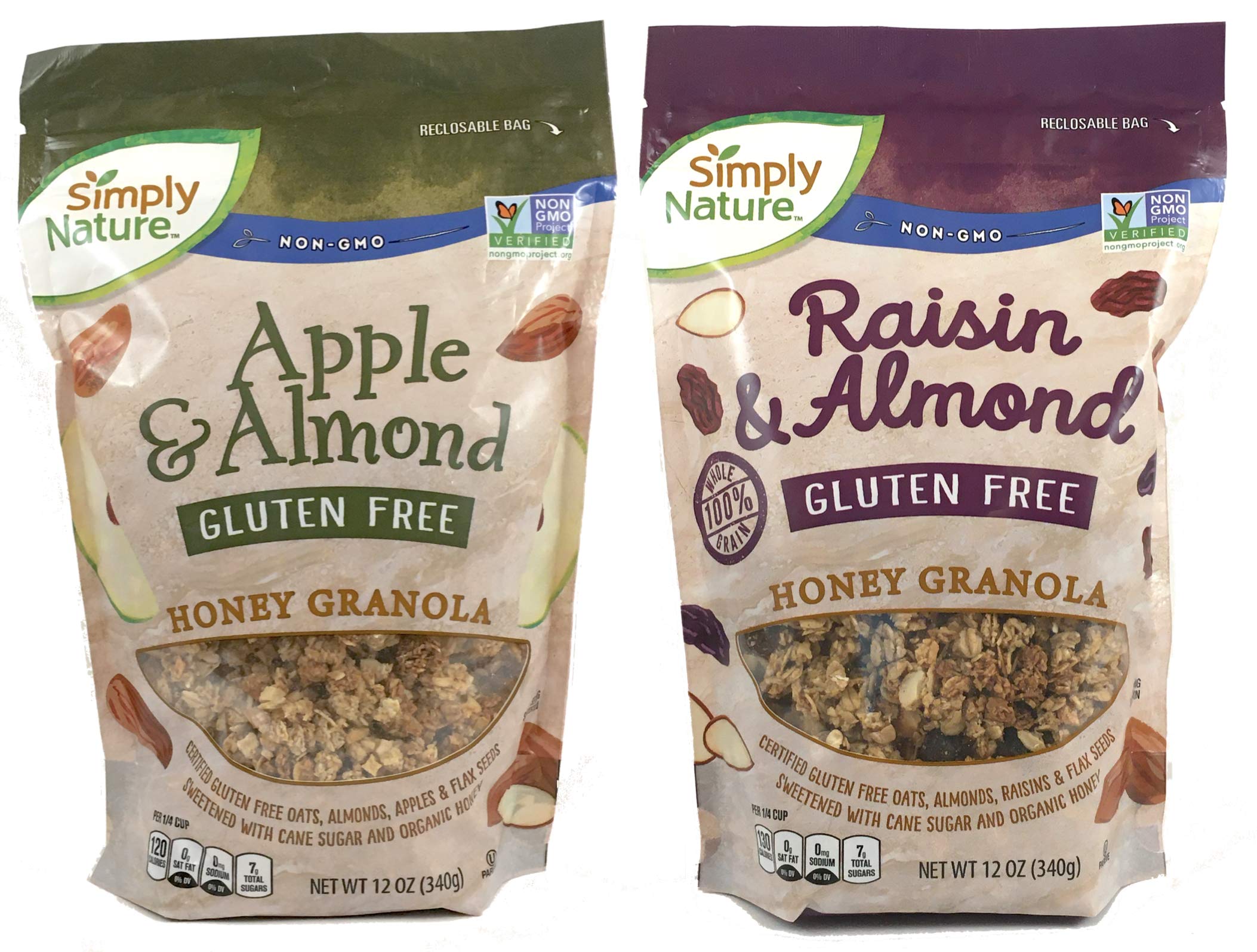 LIVE G FREE 2 Pack Gluten Free Certified 100% Whole Grain Honey Granola - 12oz Each, NON GMO, Wheat & Cholesterol Free (Apple Almond/Raisin Almond) - Healthy Breakfast & Snack for Active Lifestyles