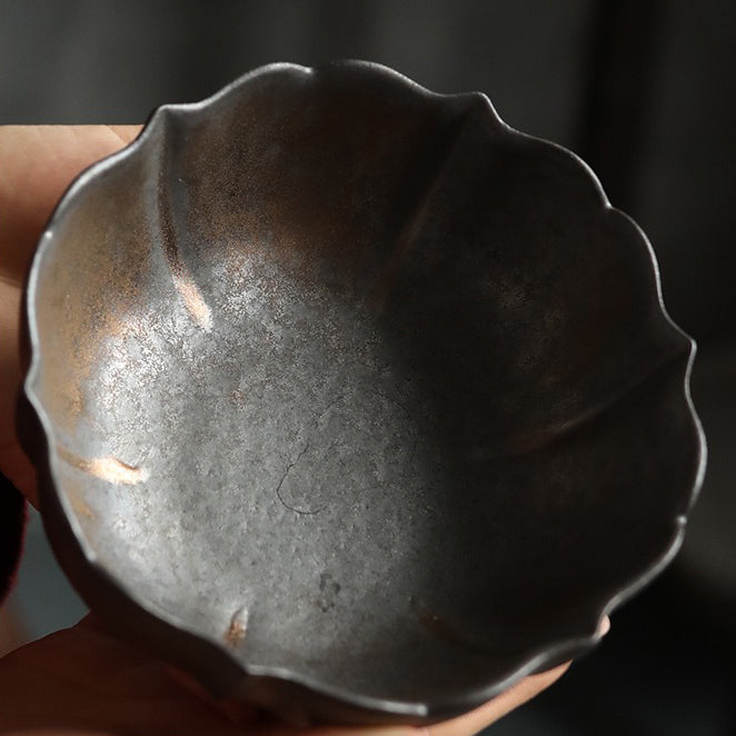 Lotus Shaped Coarse Pottery Tea Washer - Handmade Ceramic Tea Cup for Matcha, Japanese Tea Ceremony & Zen Meditation Accessories